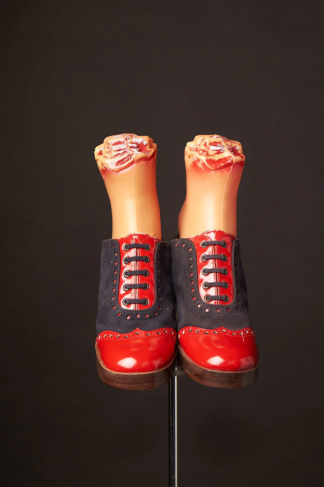 70s 70s Red And Blue Platform Tuxedo Mules Shoes By Martinelli - Image 3