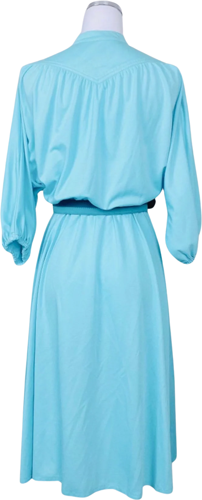 70s Vintage Mint Green Balloon Sleeve Dress - Image 2