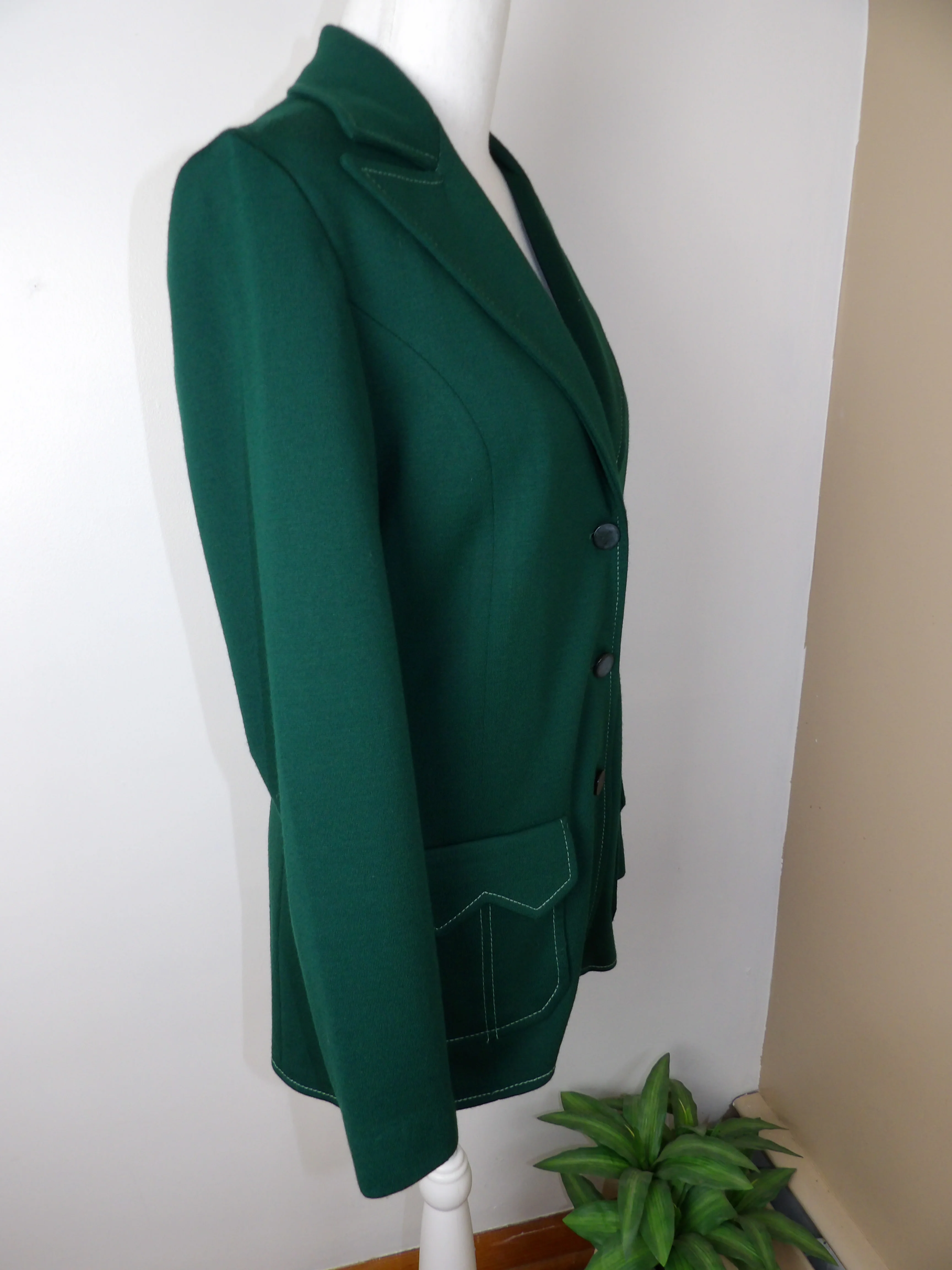 70s 70s Vintage Polyester Emerald Green Blazer / Sz 10 By Personal Division of Leslie Fay - Image 6