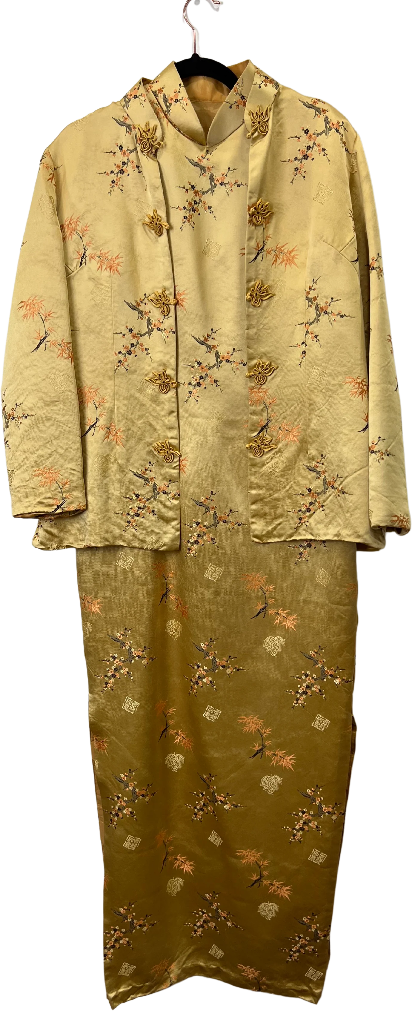 70s 70s Women’s Gold Silk Cheongsam Dress Set
