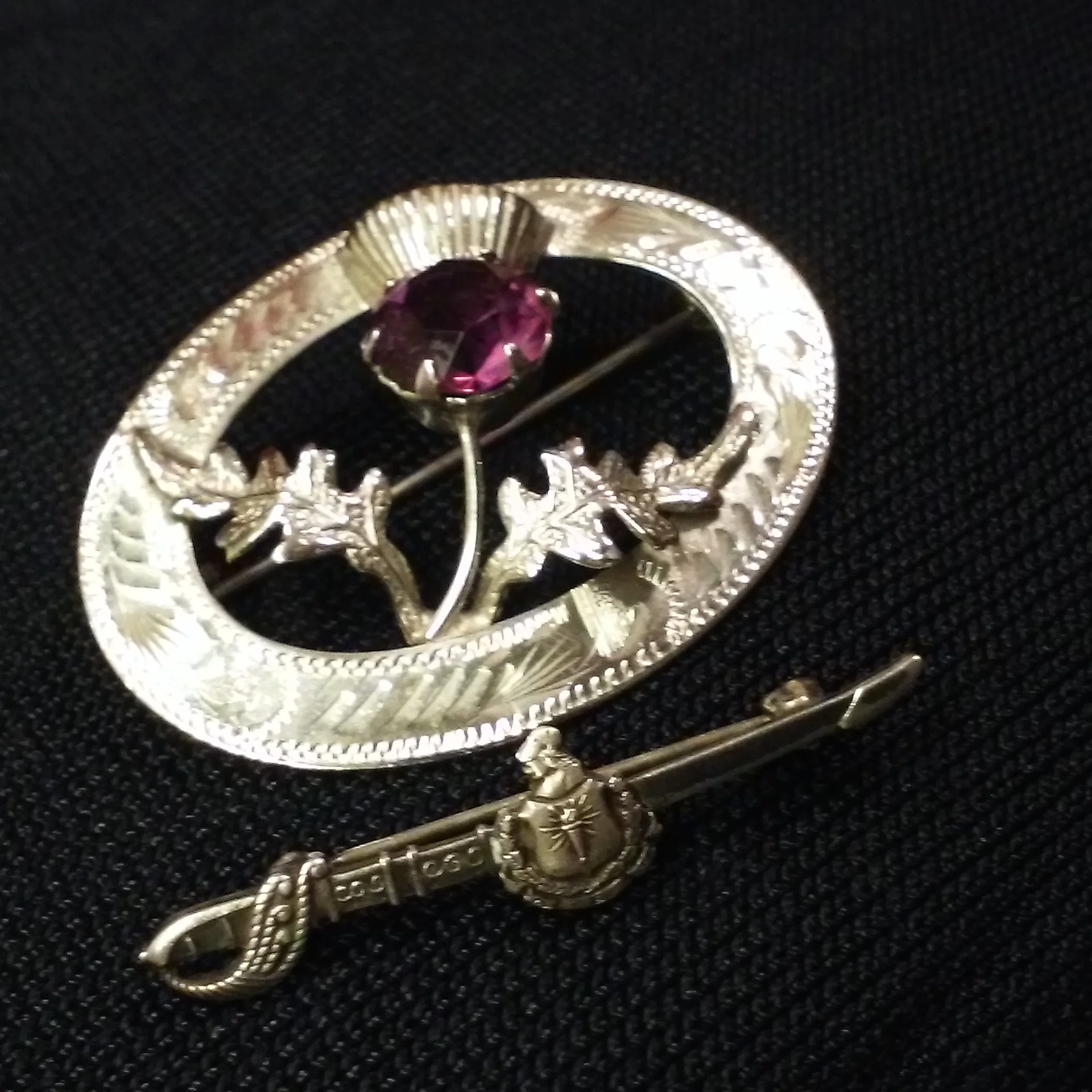 70s/80s 2-pc Set Sterling Silver Thistle Brooch Sword Pin By Ward Bros Wbs and Marked Sterling - Image 5