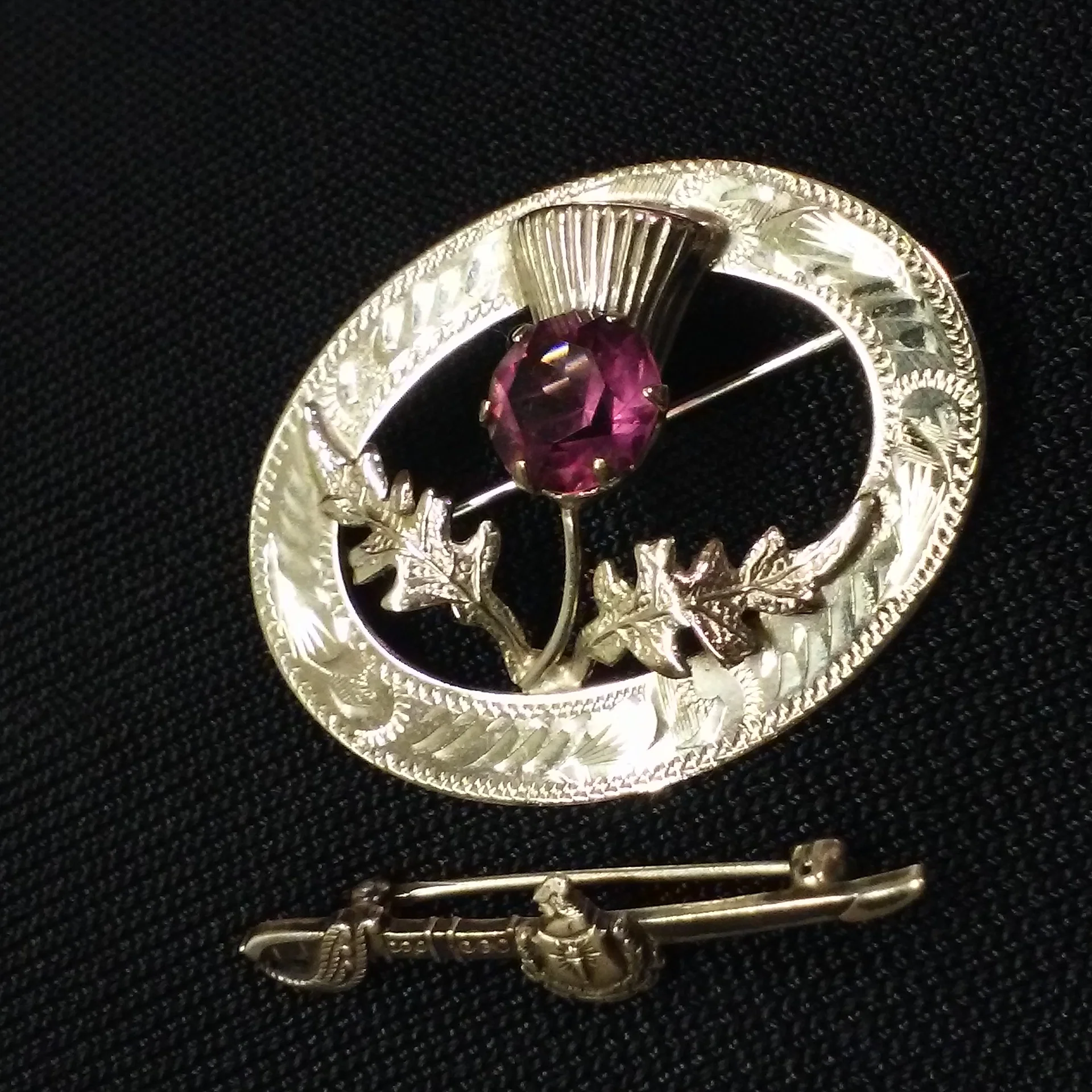 70s/80s 2-pc Set Sterling Silver Thistle Brooch Sword Pin By Ward Bros Wbs and Marked Sterling - Image 6