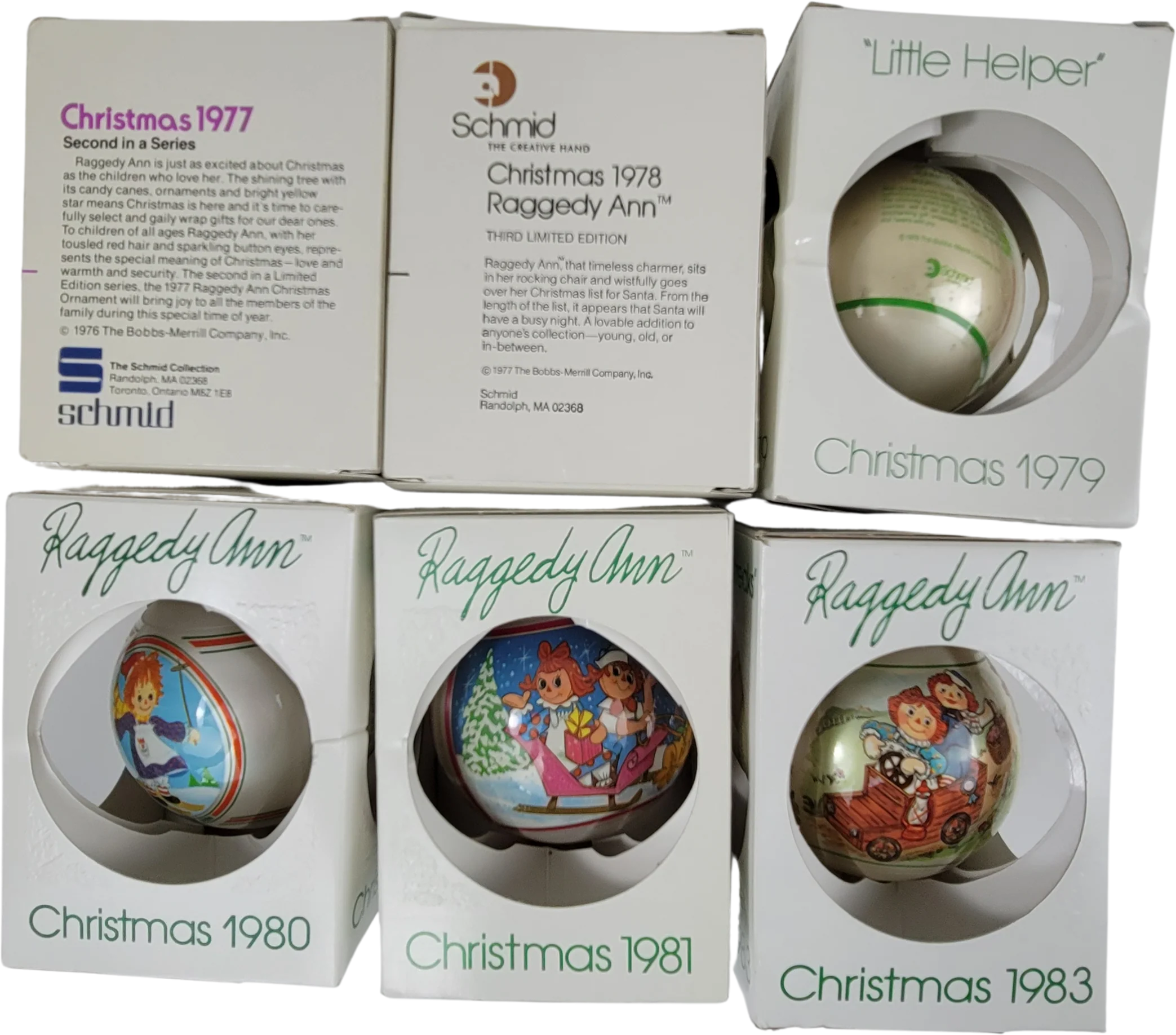 70s/80s 6 Schmid Raggedy Ann Ornaments 1977- 83 Limited Ed By Schmid - Image 2
