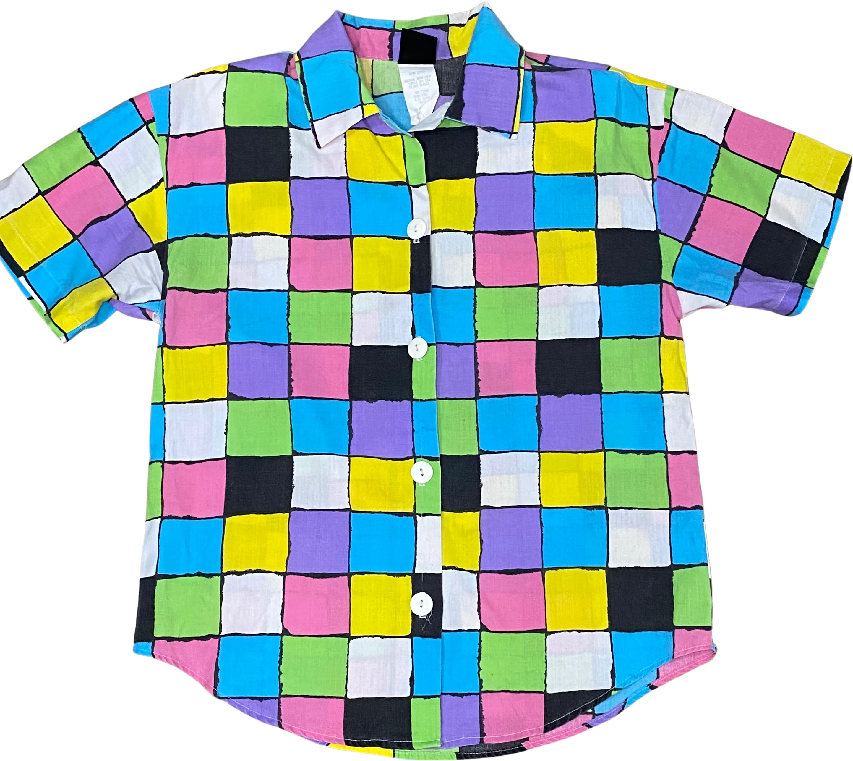 70s/80s  Checkered Shirt Button Up Blouse Pastel by Freeze Frame