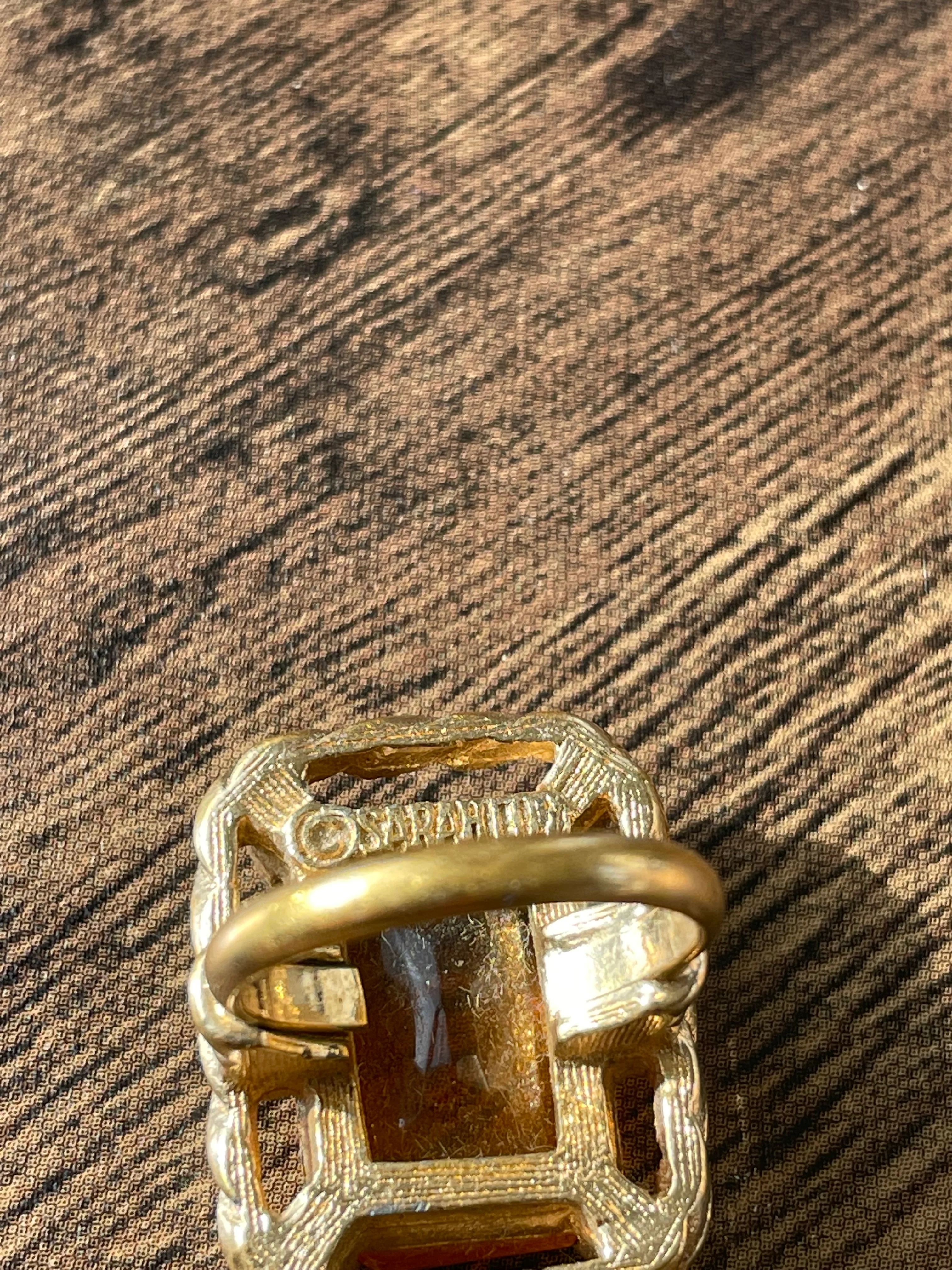 70s/80s Amber Rhinestone Adjustable Cocktail Ring By Sarah Coventry - Image 9