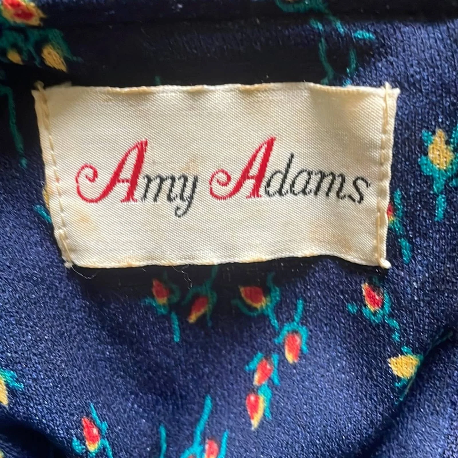 70s 80s  Navy Blue Ditsy Floral Modest Long Sleeve Belted Ilgwu Dress by Amy Adams - Image 8