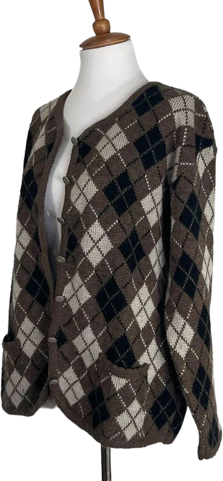70s/80s Argyle Cardigan Sweater S By Tally Ho - Image 2