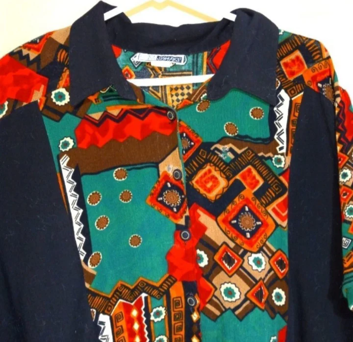 70s/80s Artsy Multicolored With Black Polyester Plus By C M.shapes - Image 4