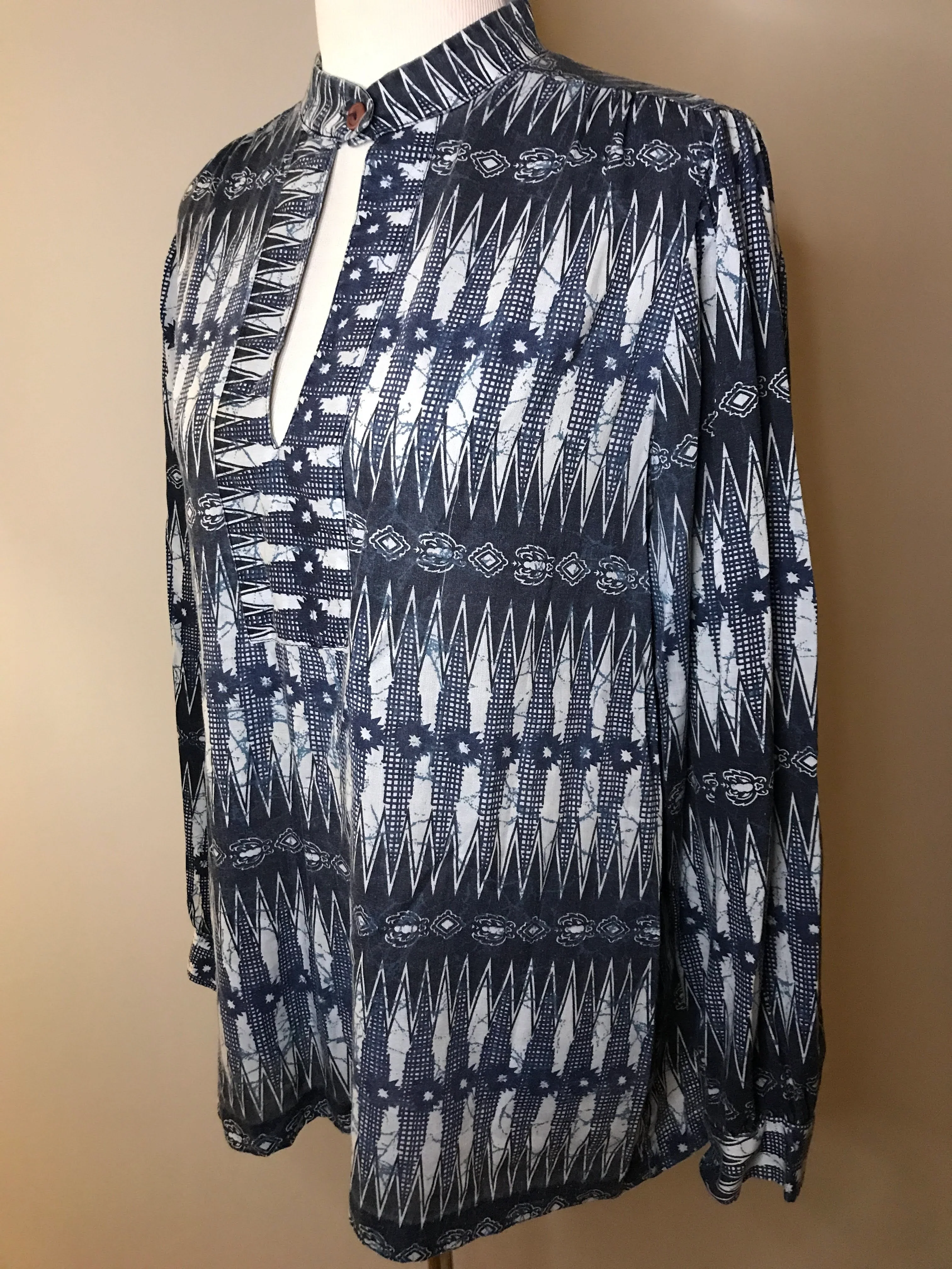 70s/80s Batik India Cotton Block Print Boho Hippie Blouse By Green Eyes - Image 4