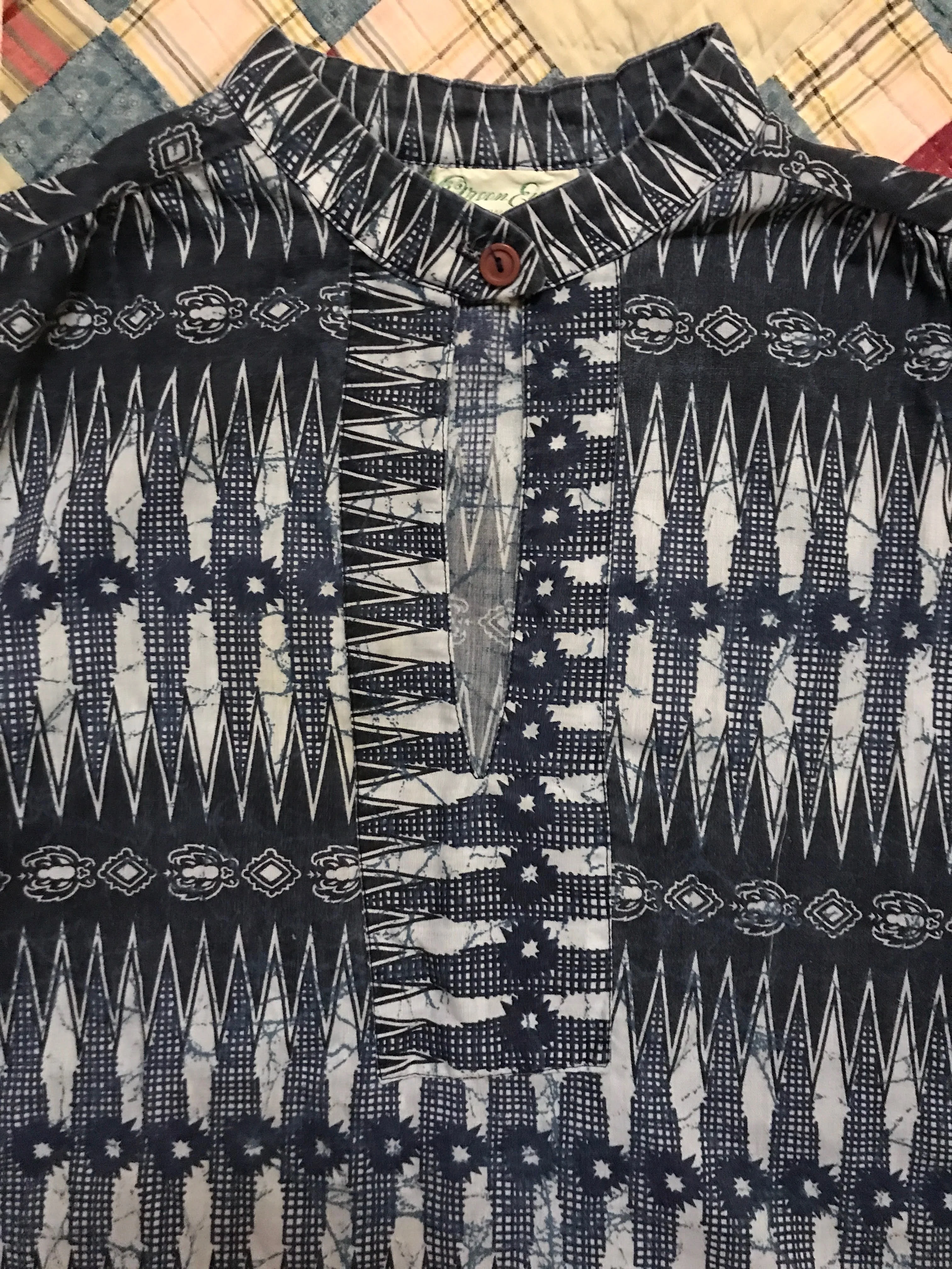 70s/80s Batik India Cotton Block Print Boho Hippie Blouse By Green Eyes - Image 9