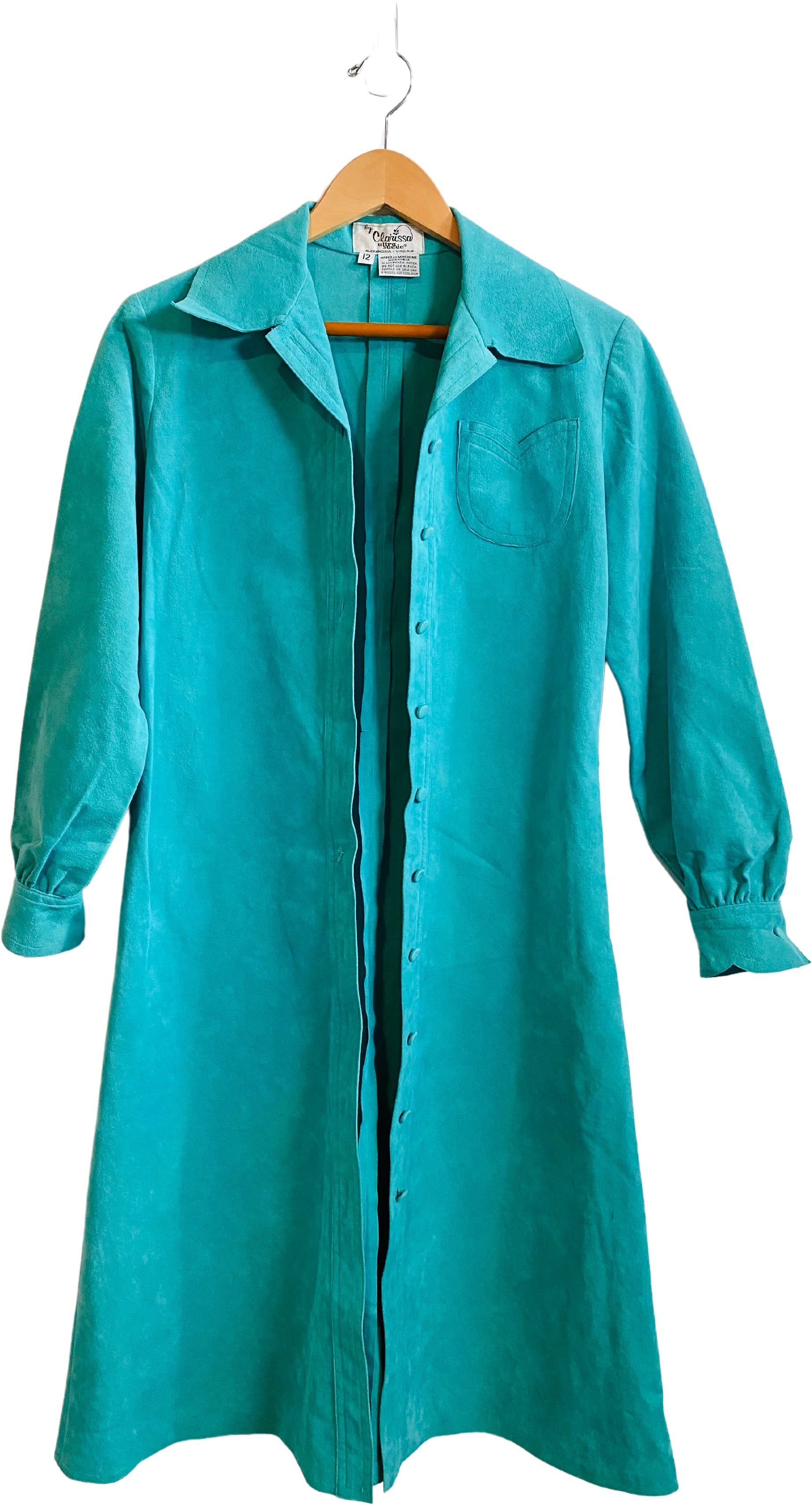 70s/80s Beautiful Turquoise Button Down Microsuede Dress By By Clarissa - Image 2