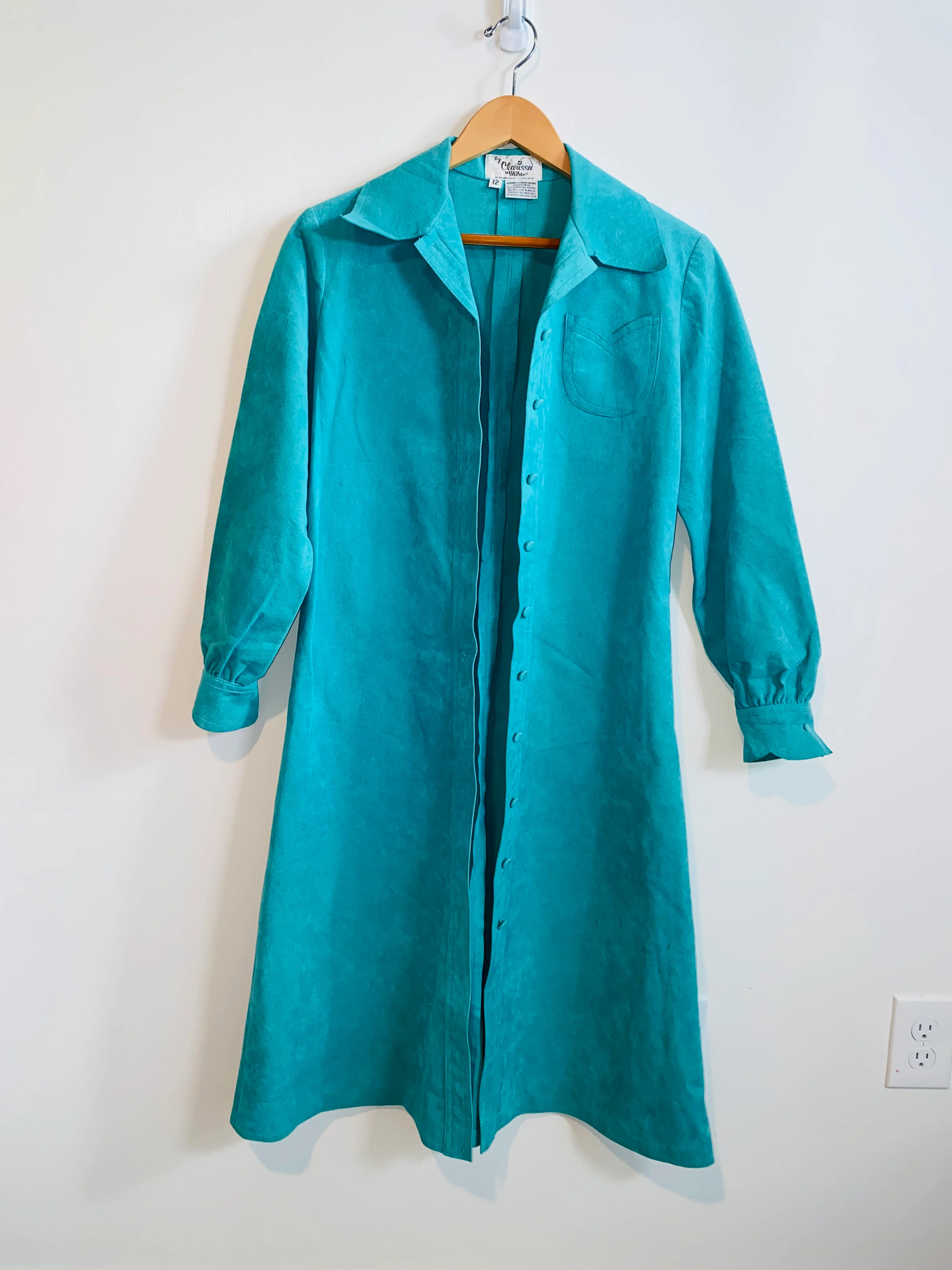 70s/80s Beautiful Turquoise Button Down Microsuede Dress By By Clarissa - Image 6