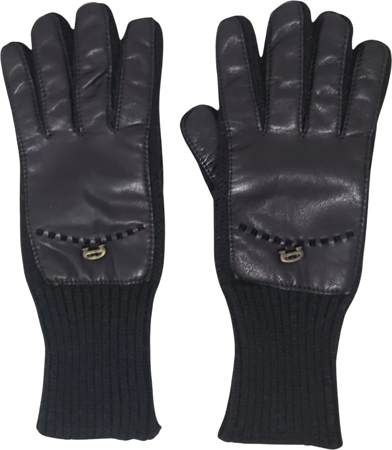 70s/80s Black Leather And Knit Designer Gloves By Aigner Etienne