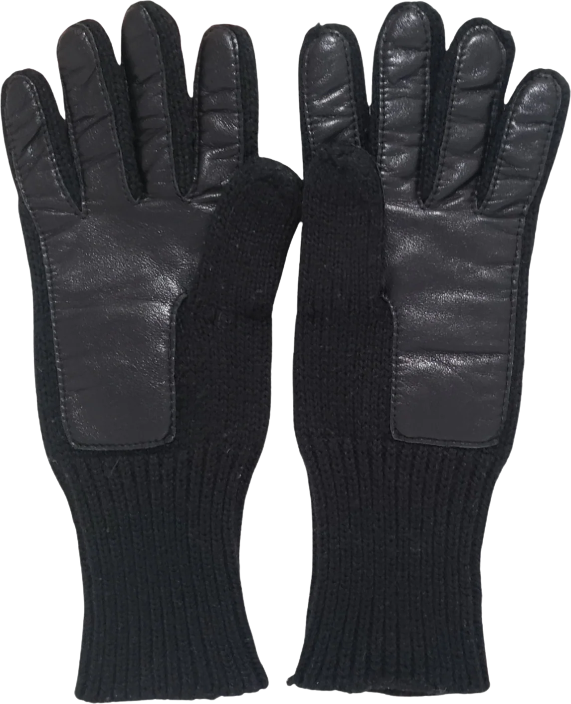 70s/80s Black Leather And Knit Designer Gloves By Aigner Etienne - Image 2