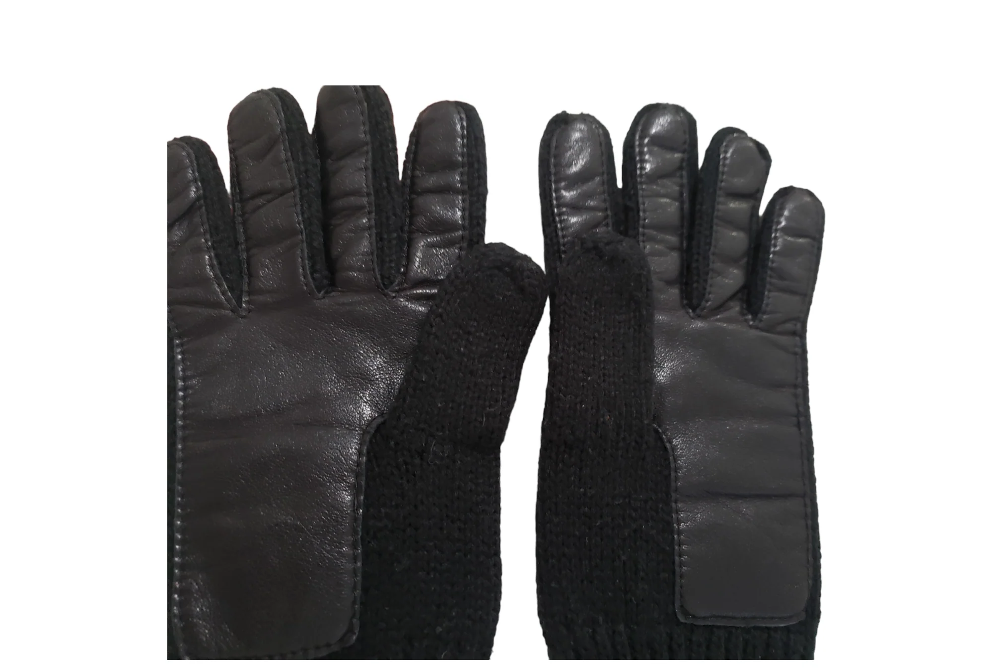 70s/80s Black Leather And Knit Designer Gloves By Aigner Etienne - Image 3