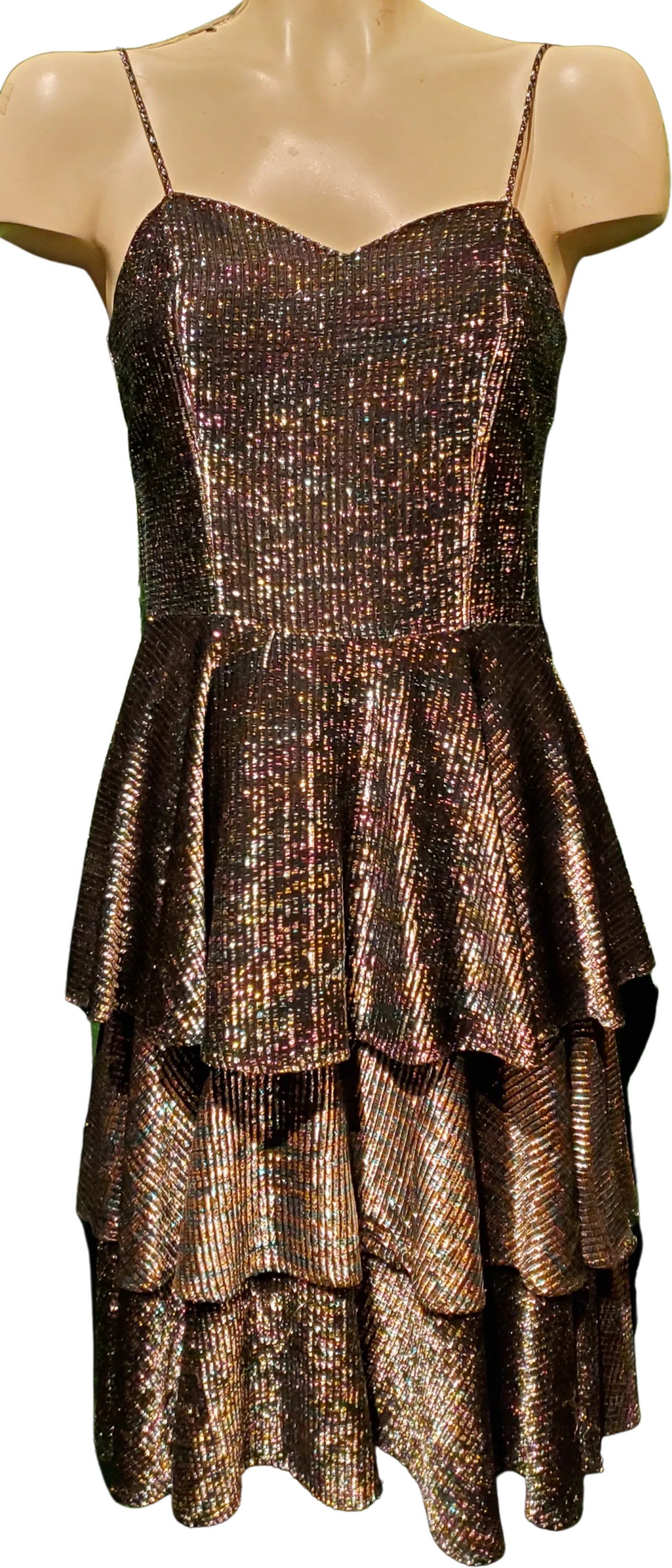 70s/80s Black Rainbow Metalic Threads Tier Disco Dress By Beau Monde