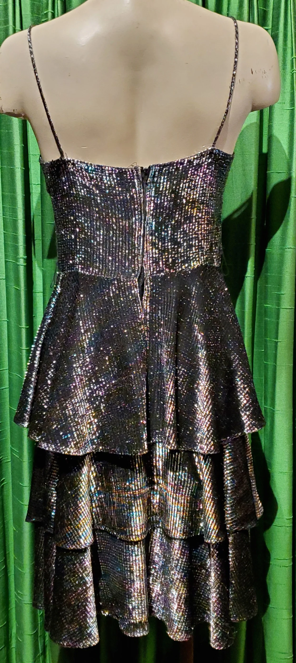 70s/80s Black Rainbow Metalic Threads Tier Disco Dress By Beau Monde - Image 8