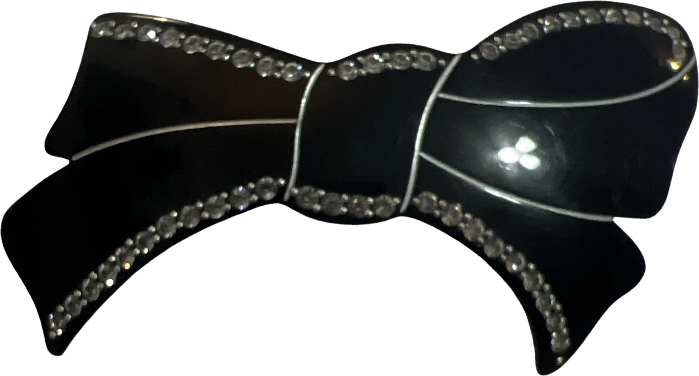 70s/80s Black Rhinestone Bow Barrette Handmade In France