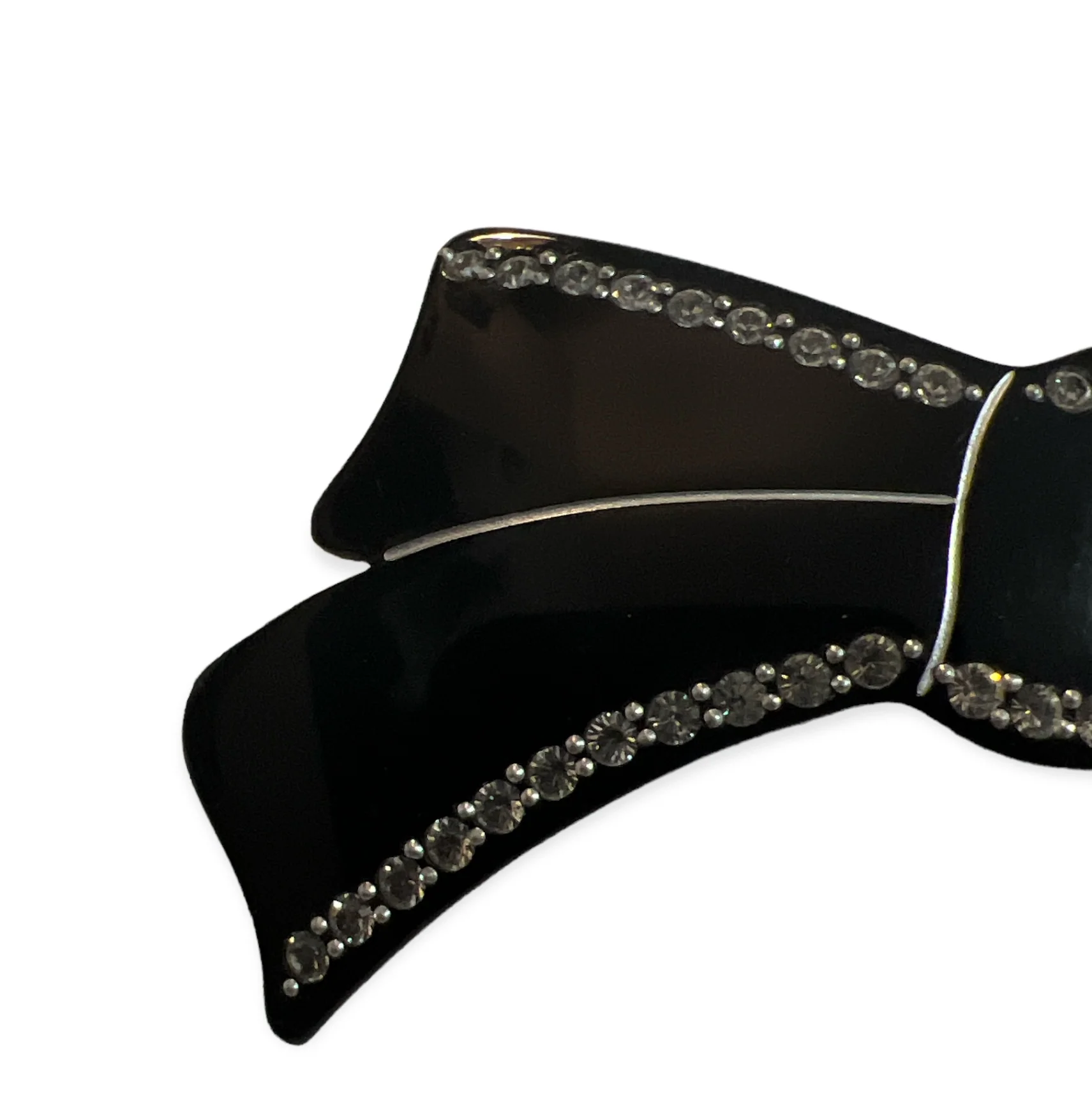 70s/80s Black Rhinestone Bow Barrette Handmade In France - Image 3
