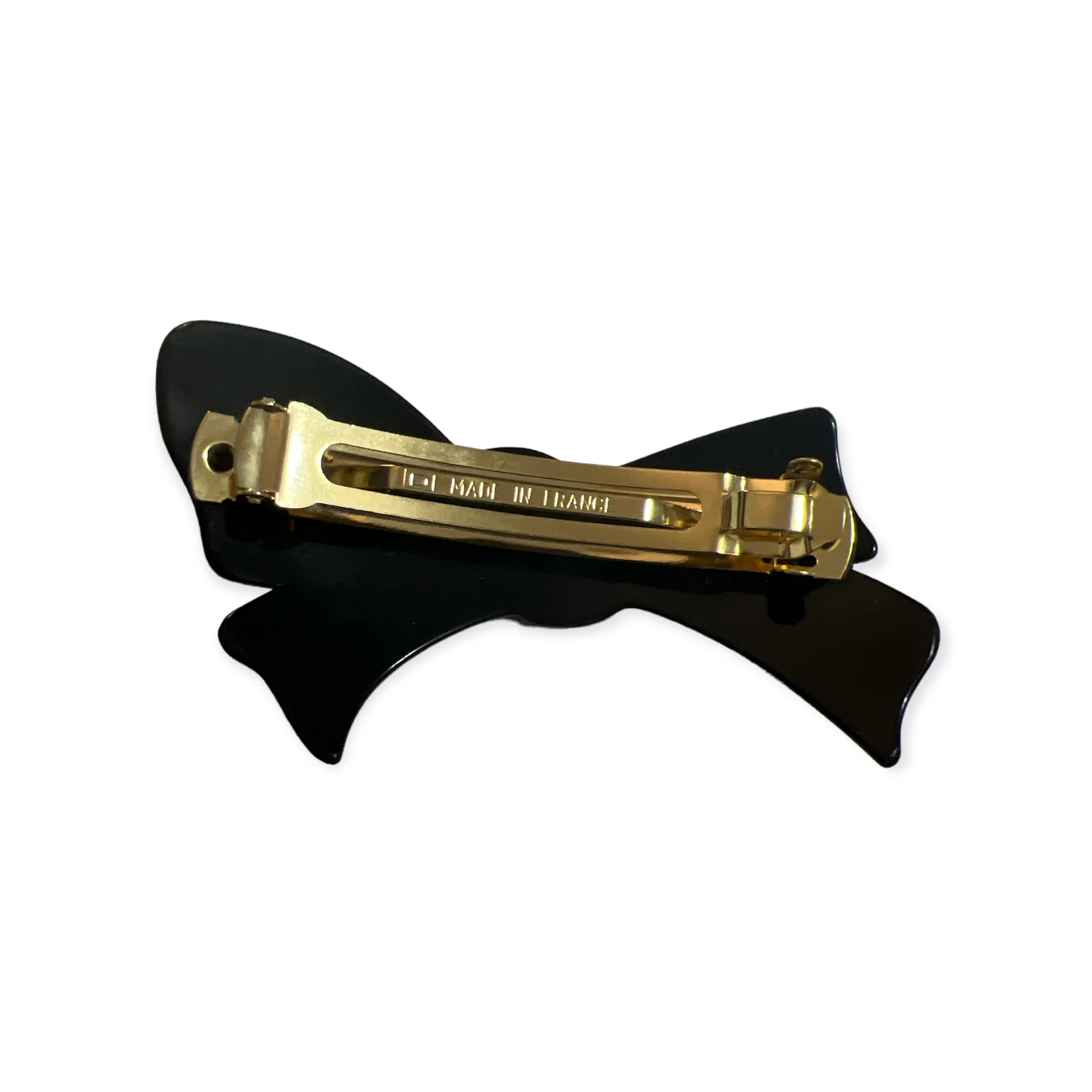 70s/80s Black Rhinestone Bow Barrette Handmade In France - Image 4