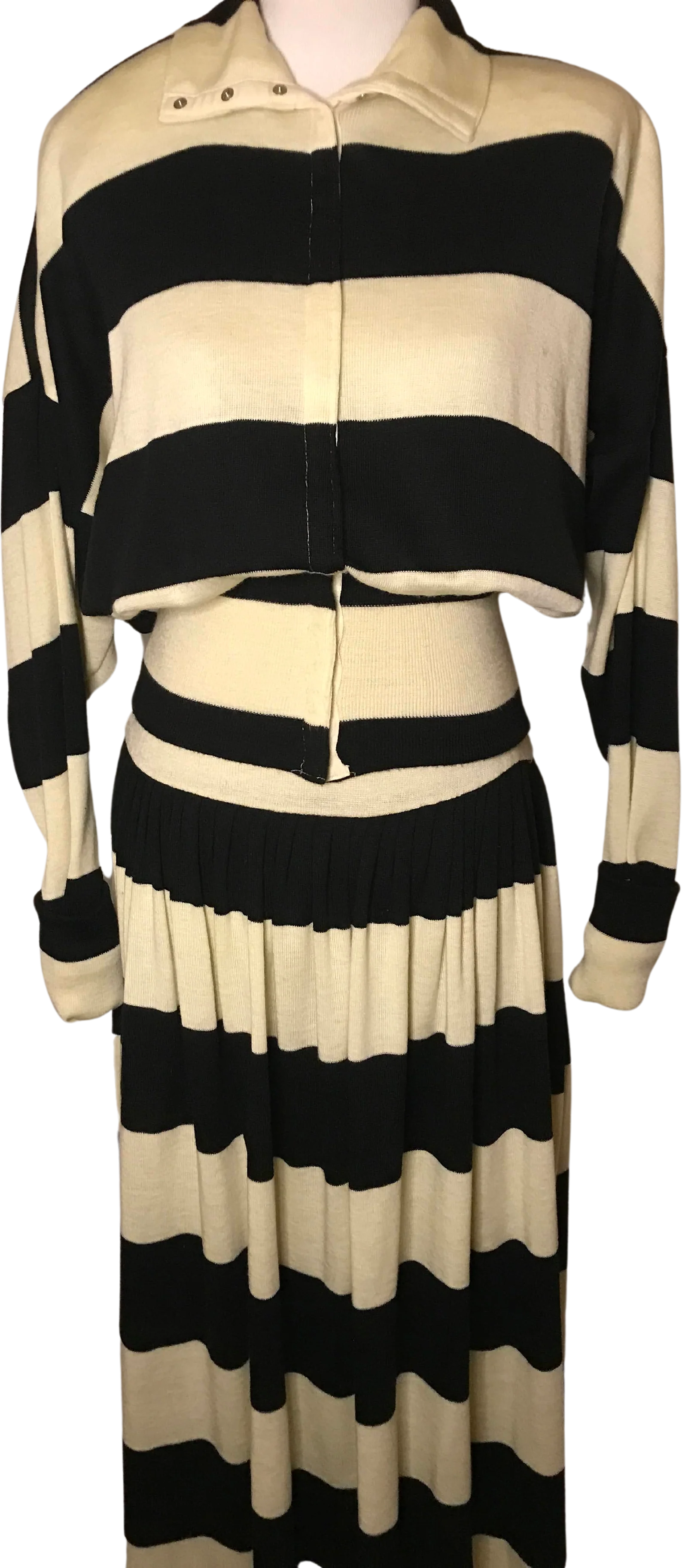 70s/80s Black White Striped Rugby Knit Maxi Co Ord Set By Norma Kamali