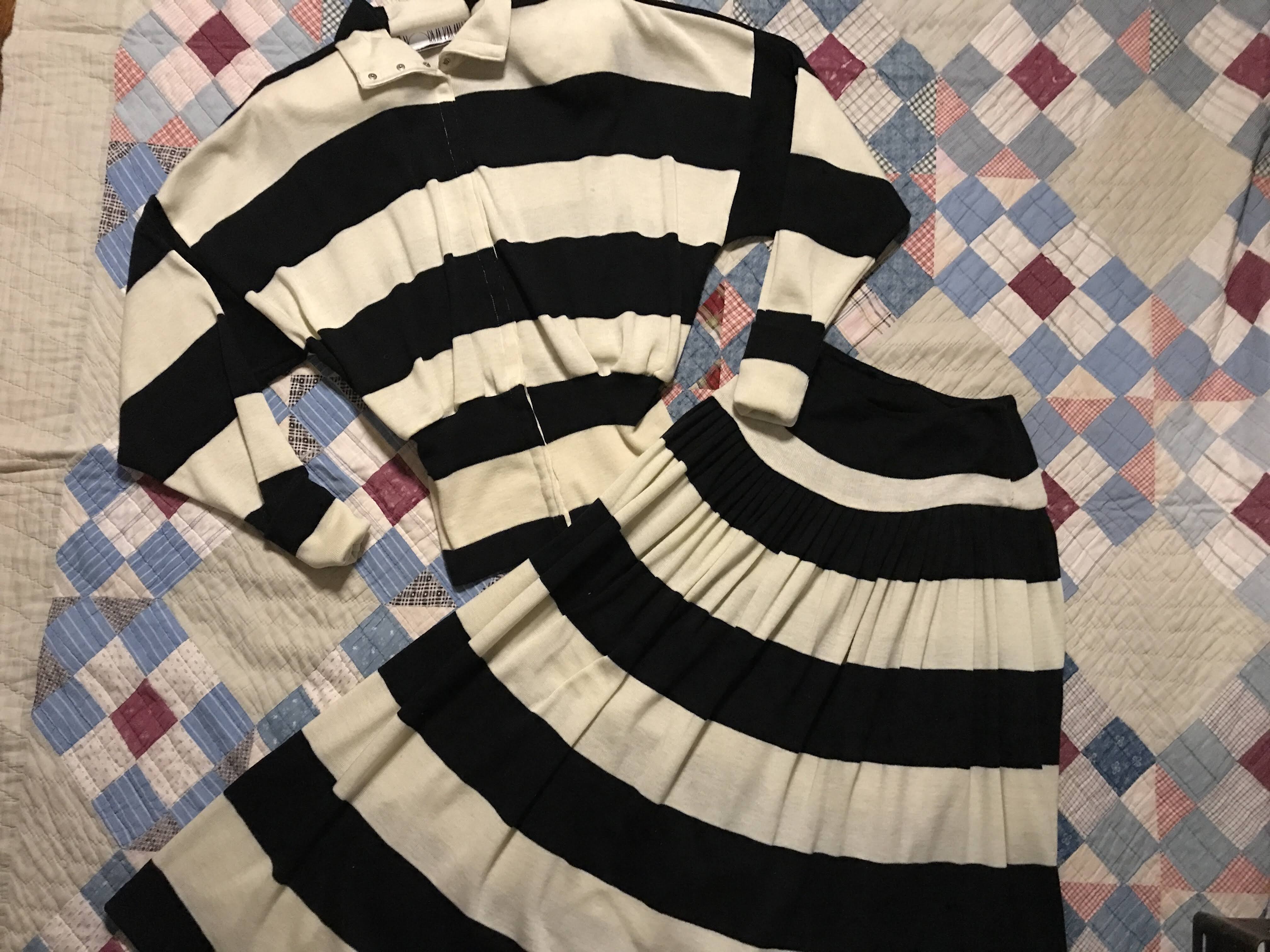 70s/80s Black White Striped Rugby Knit Maxi Co Ord Set By Norma Kamali - Image 3