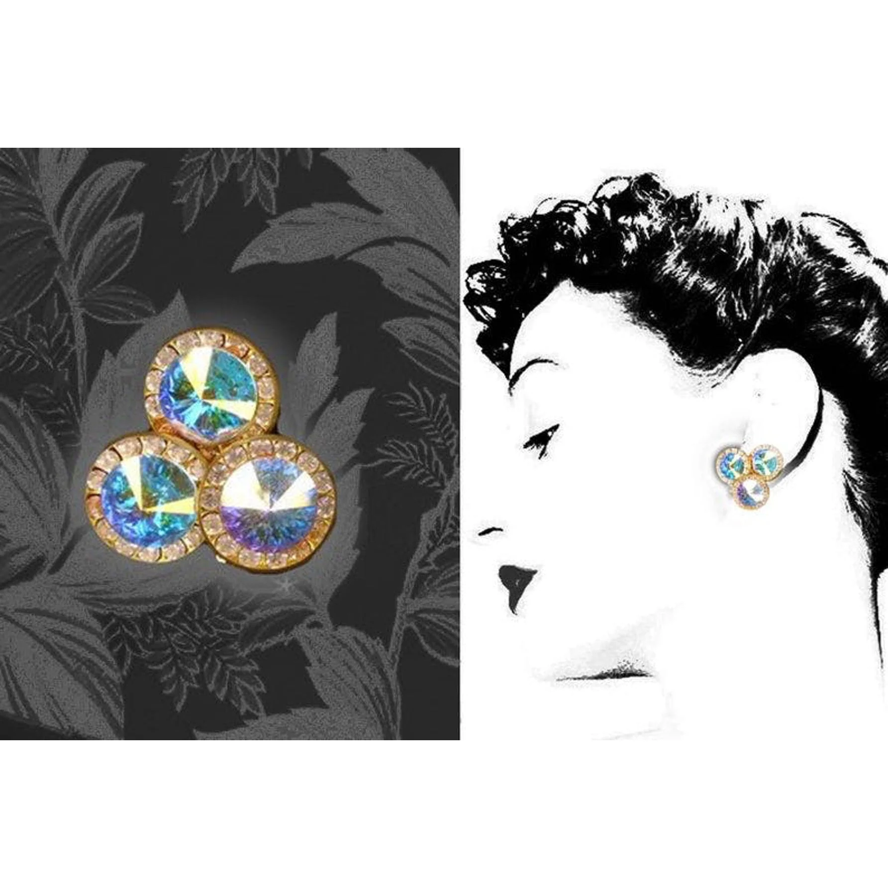 70s/80s Blingy Flashy Aurora Rhinestone Clip On Earrings - Image 3