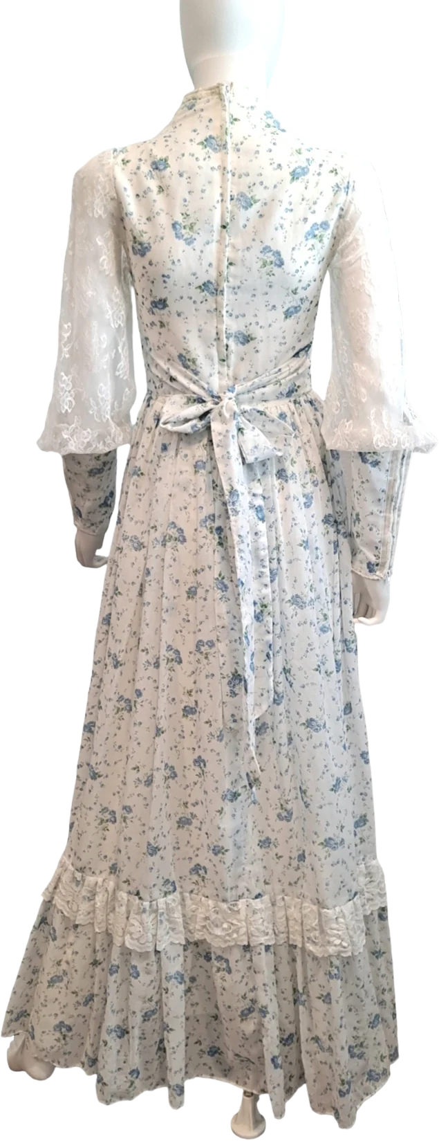 70s/80s Blue Floral Gunne Sax Maxi Dress Corset Frontgown By Gunne Sax - Image 2