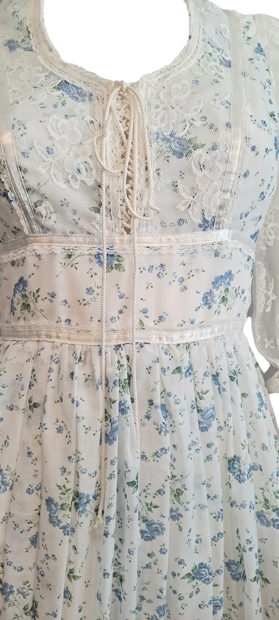 70s/80s Blue Floral Gunne Sax Maxi Dress Corset Frontgown By Gunne Sax - Image 5