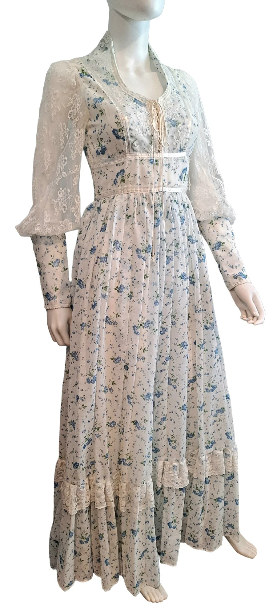 70s/80s Blue Floral Gunne Sax Maxi Dress Corset Frontgown By Gunne Sax - Image 6