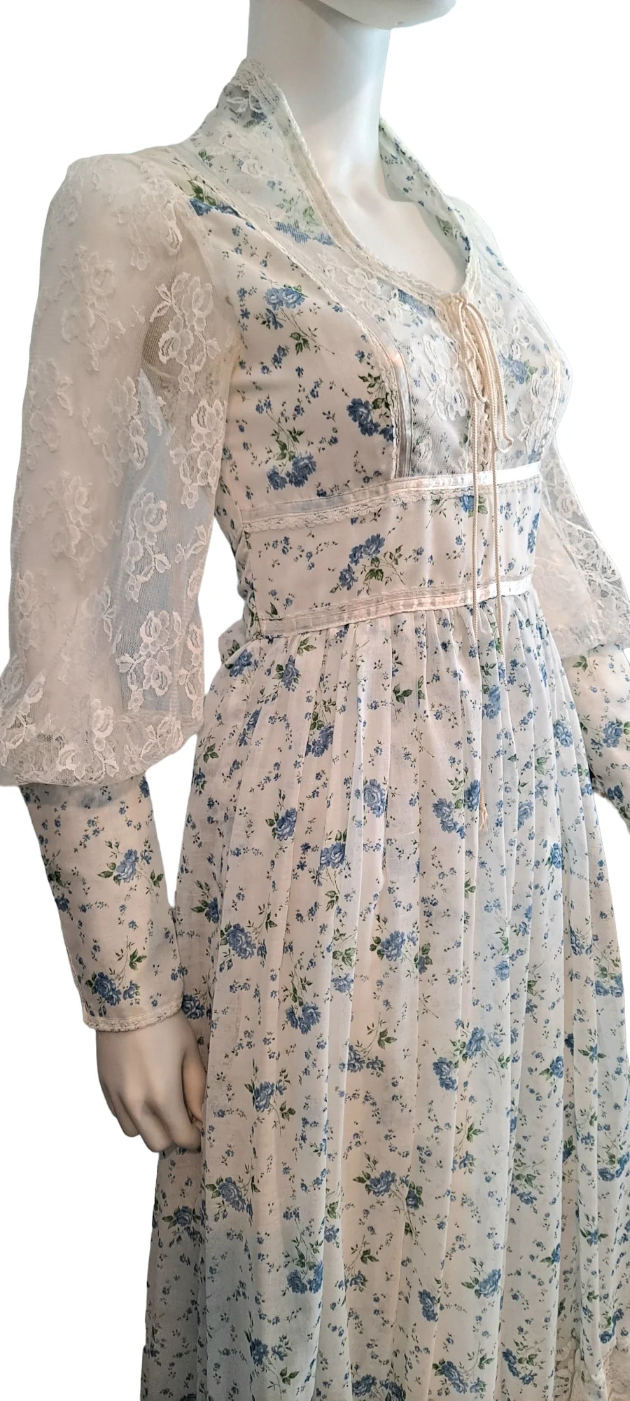 70s/80s Blue Floral Gunne Sax Maxi Dress Corset Frontgown By Gunne Sax - Image 8