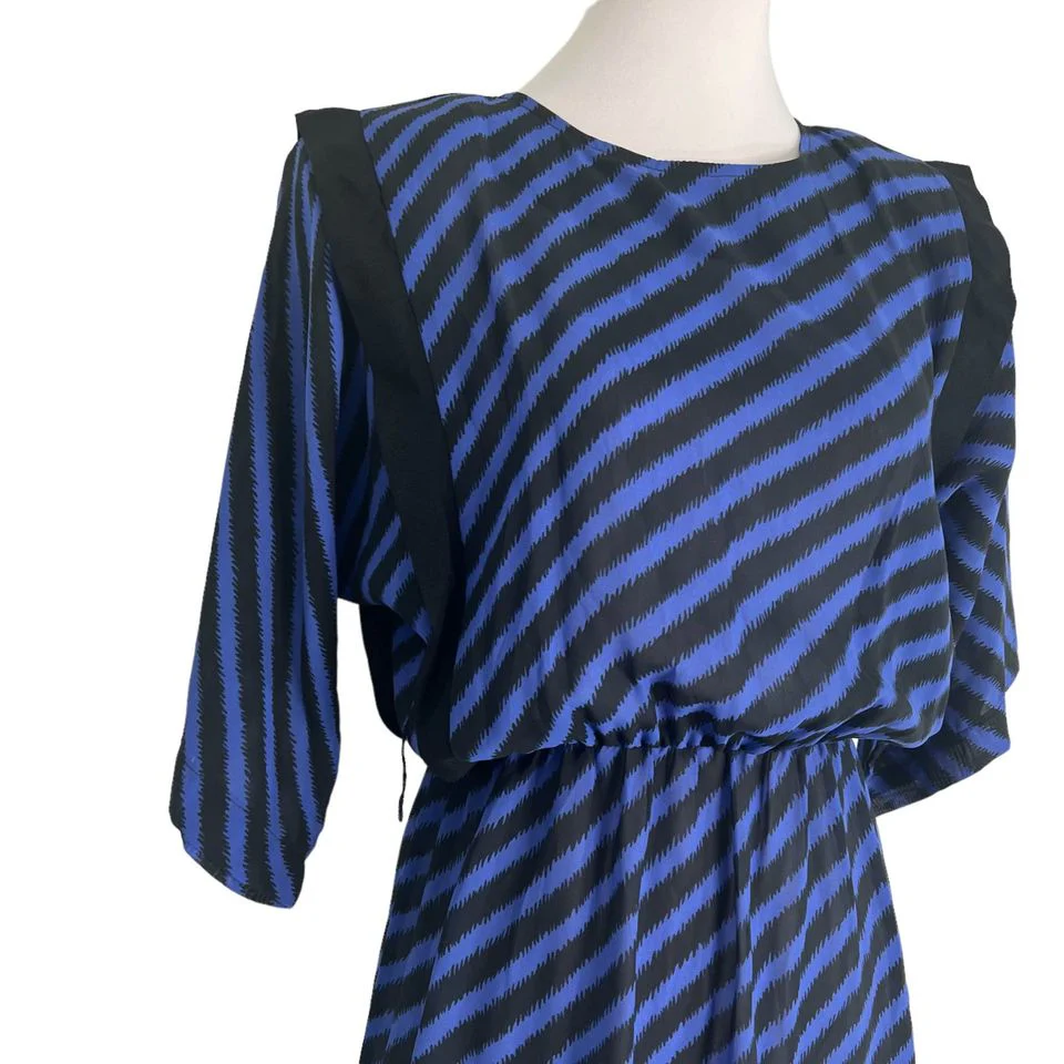 70s/80s Blue Striped Midi Dress S By Michael Blair - Image 3