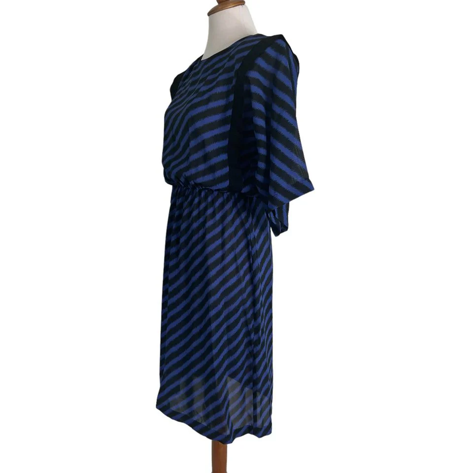 70s/80s Blue Striped Midi Dress S By Michael Blair - Image 4