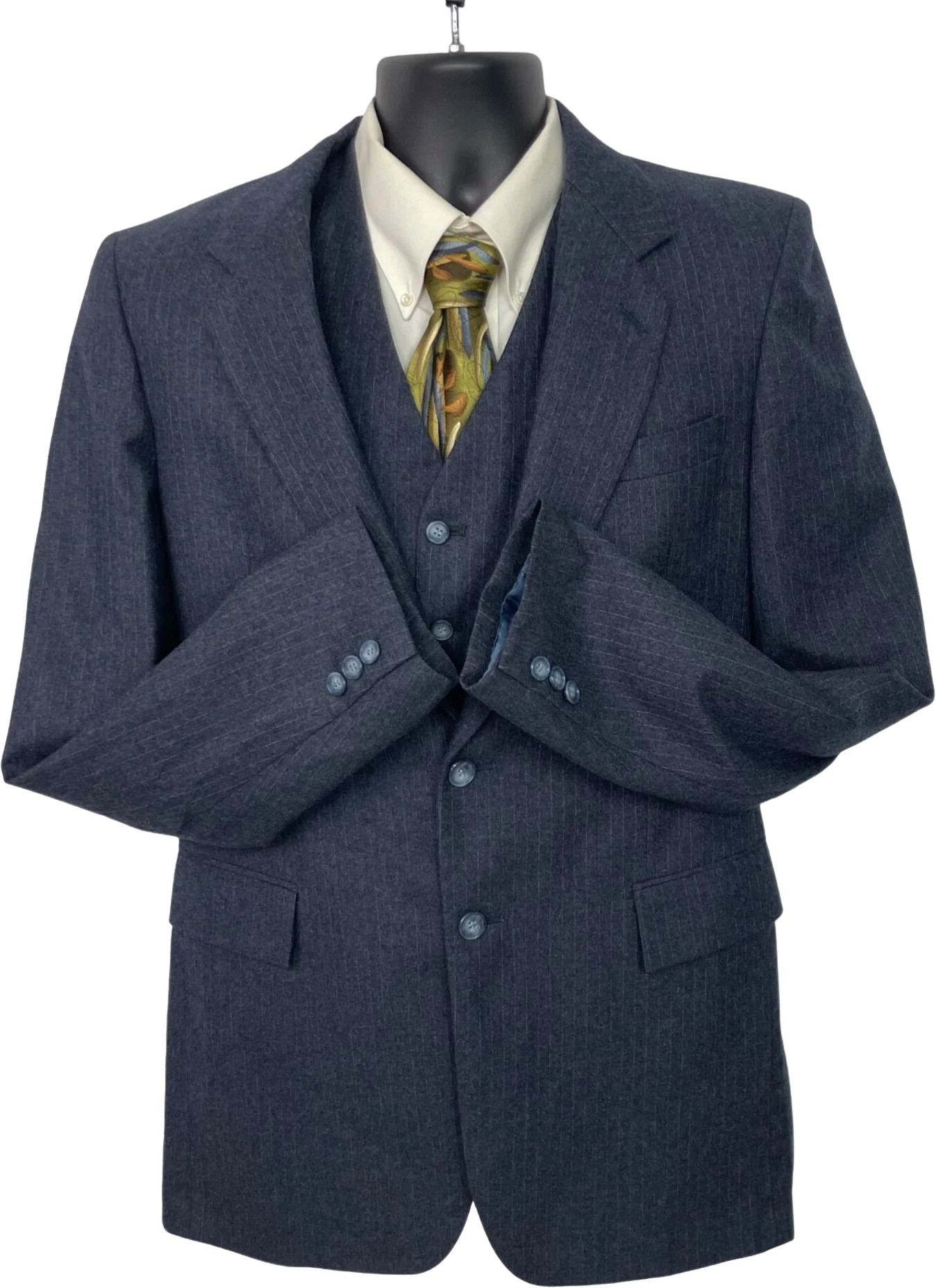 70s/80s Blue Striped Wool Flannel Blazer And Vest Mens 40l By Robert Reeds