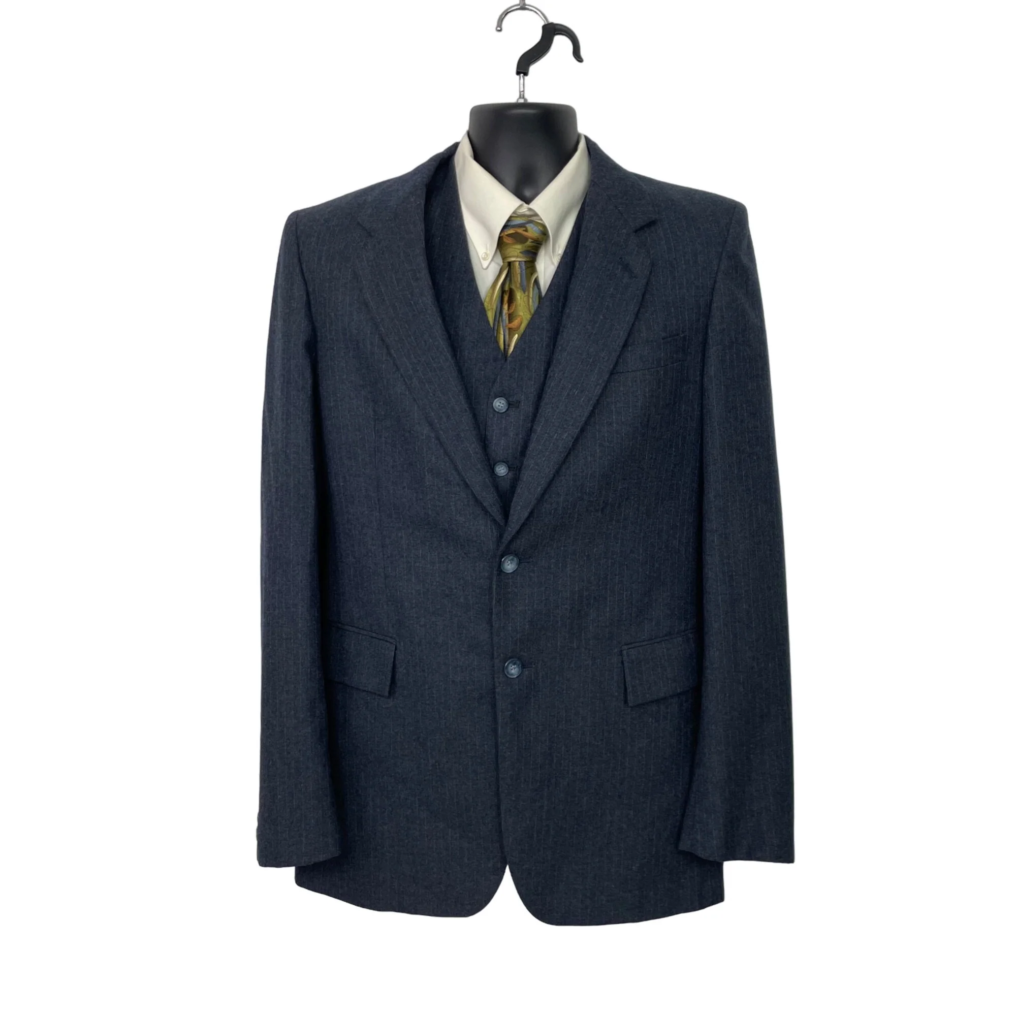 70s/80s Blue Striped Wool Flannel Blazer And Vest Mens 40l By Robert Reeds - Image 5
