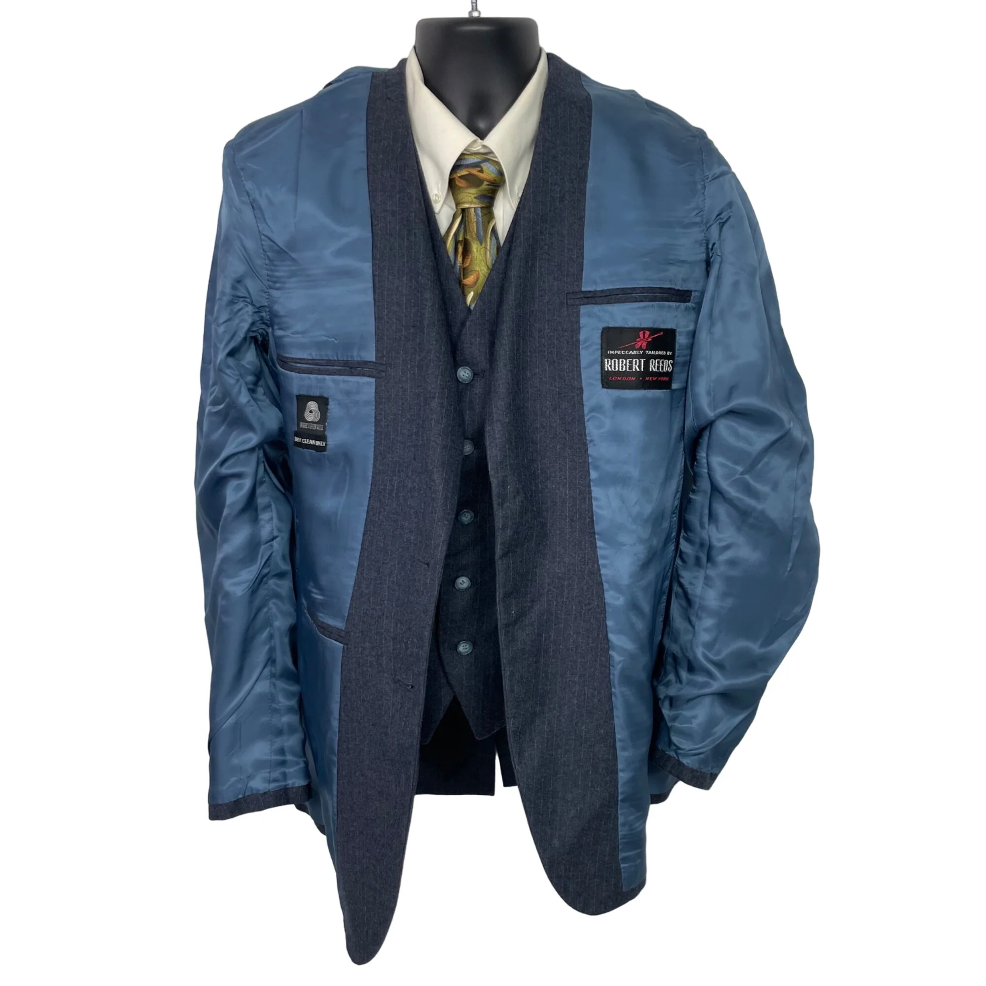 70s/80s Blue Striped Wool Flannel Blazer And Vest Mens 40l By Robert Reeds - Image 7