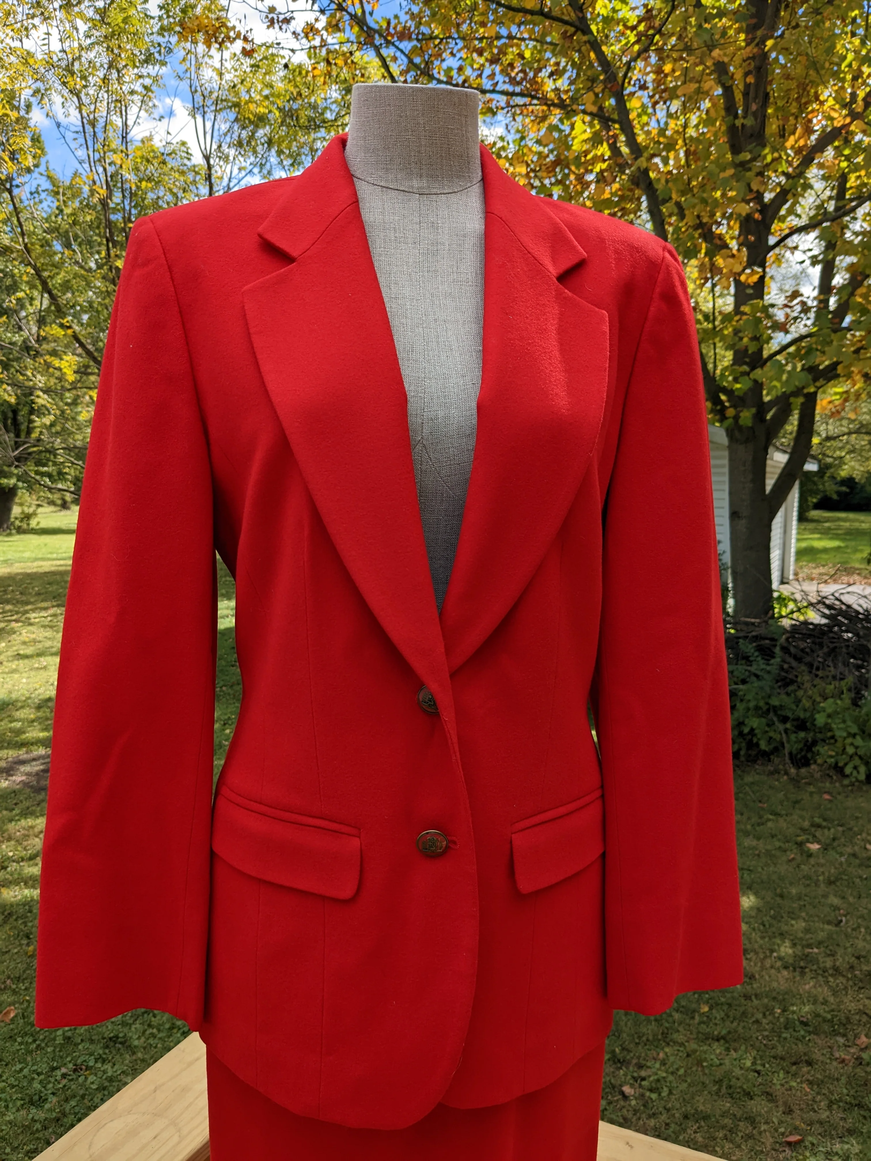 70s/80s Bright Red Wool Skirt Suit By Pendleton - Image 4