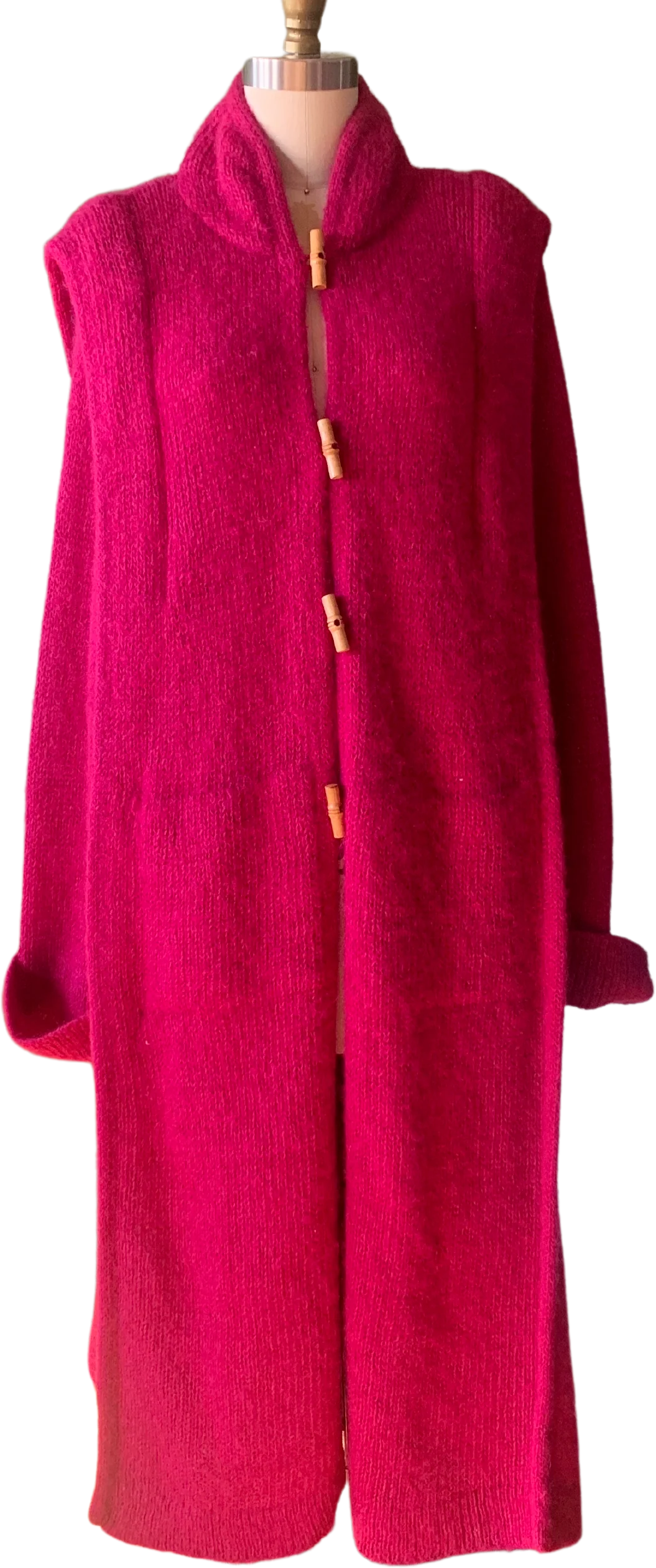 70s/80s Bright Pink Knit Mohair Full Length Sweater Coat By Made In Hong Kong B Altman
