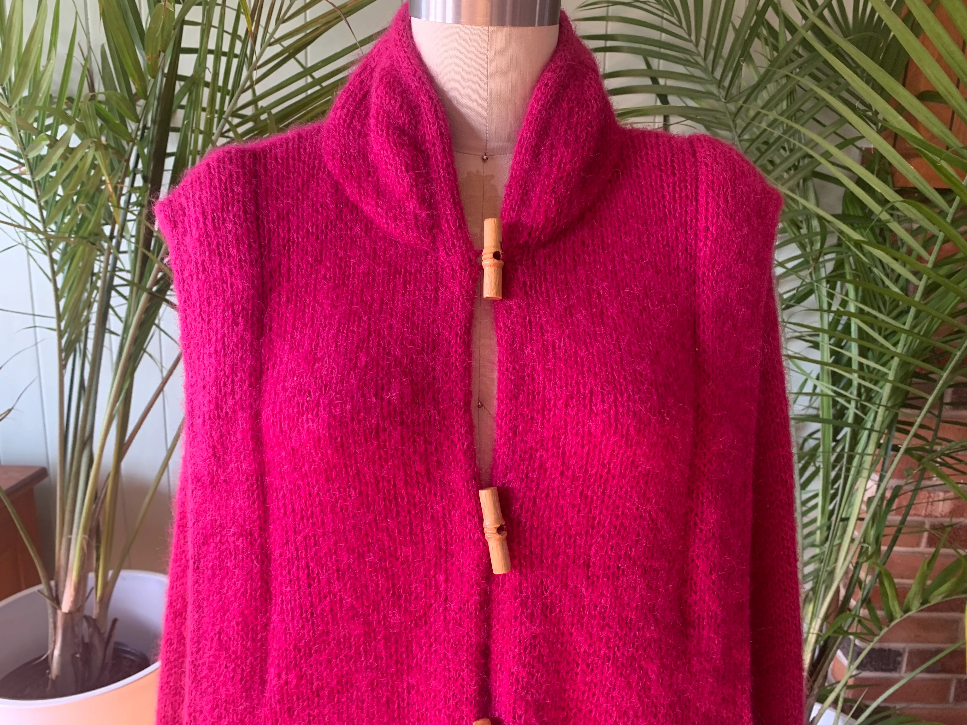 70s/80s Bright Pink Knit Mohair Full Length Sweater Coat By Made In Hong Kong B Altman - Image 3