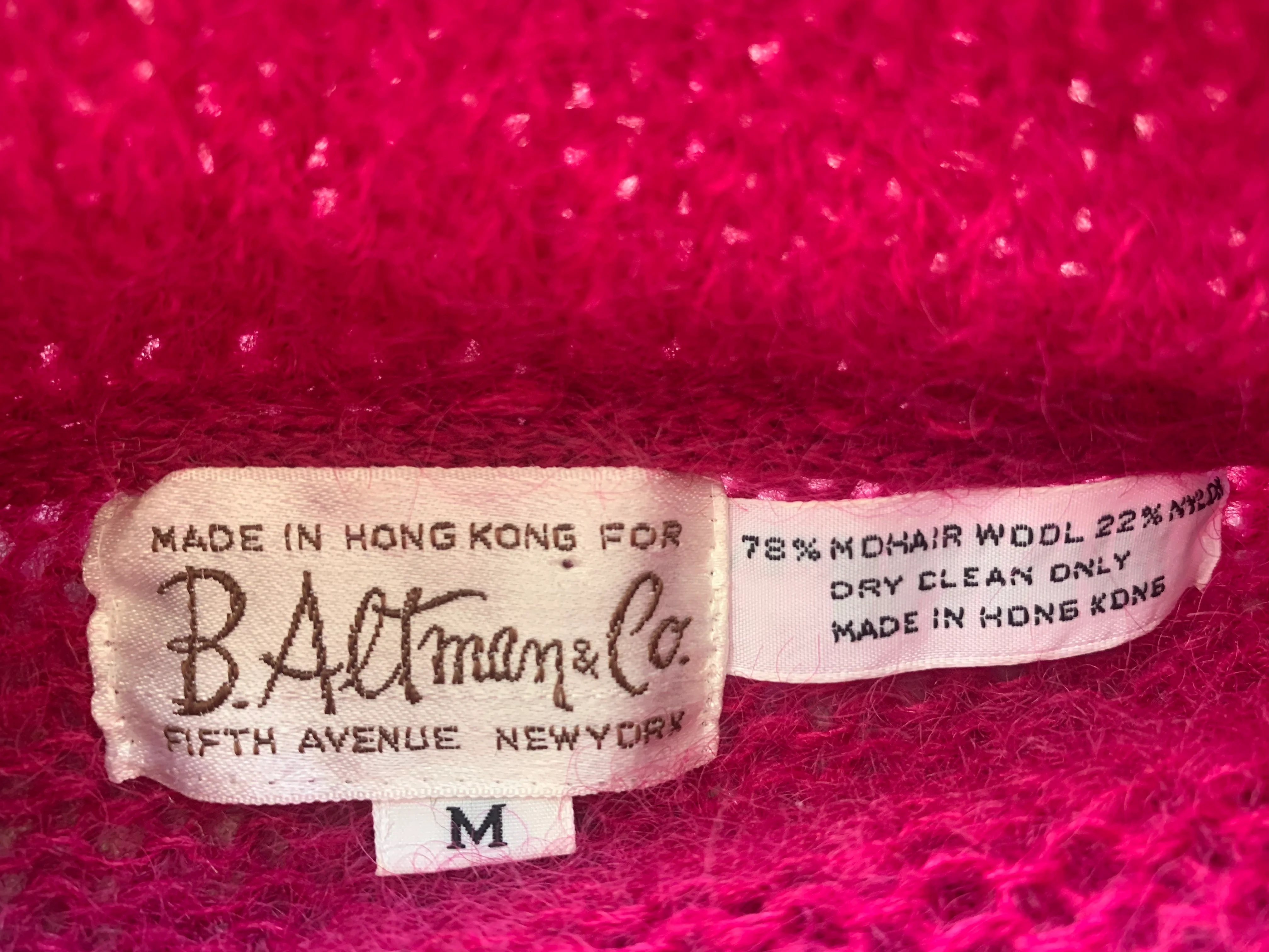 70s/80s Bright Pink Knit Mohair Full Length Sweater Coat By Made In Hong Kong B Altman - Image 9