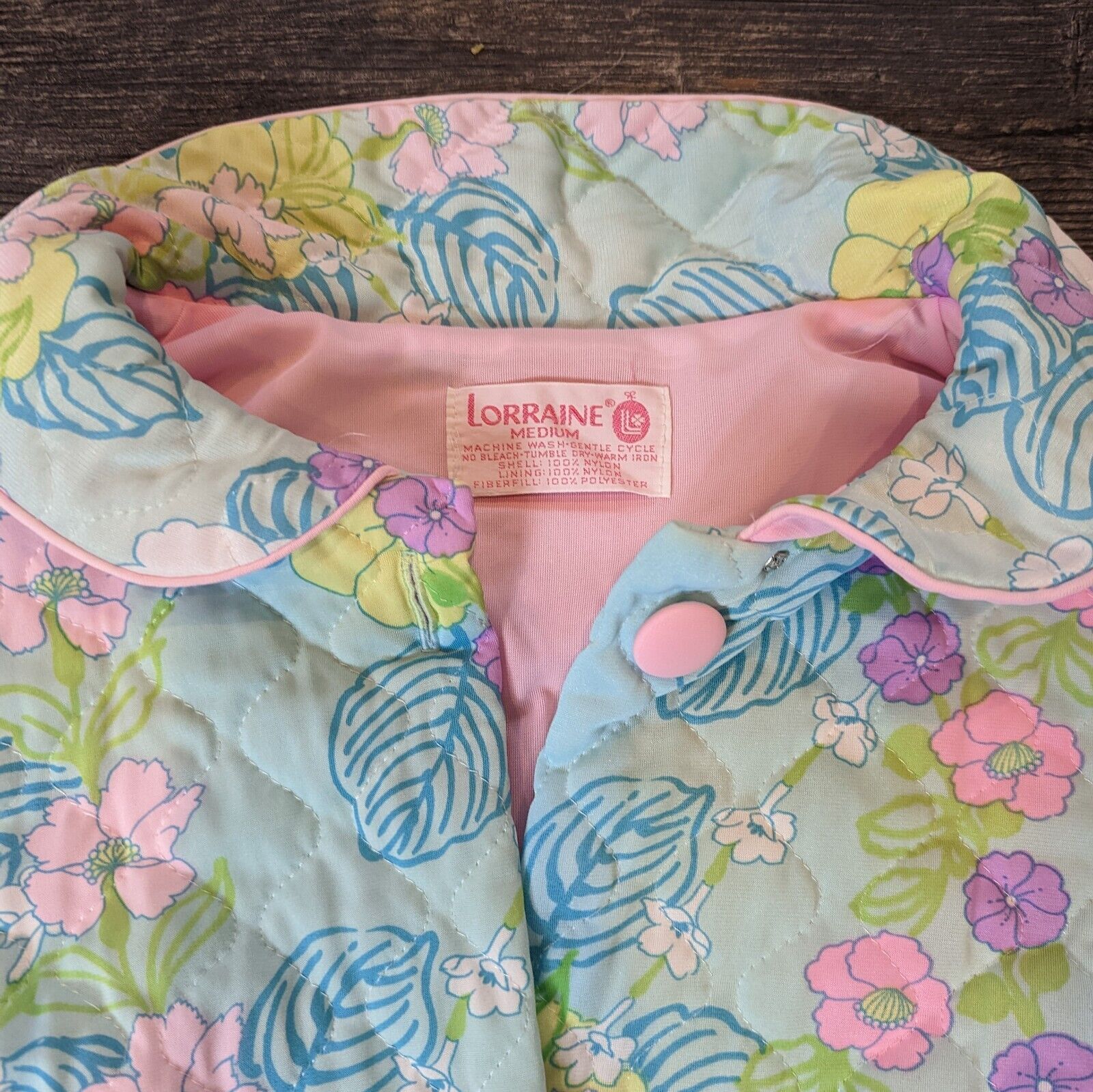70s/80s Bright Quilted Housecoat By Lorraine - Image 3