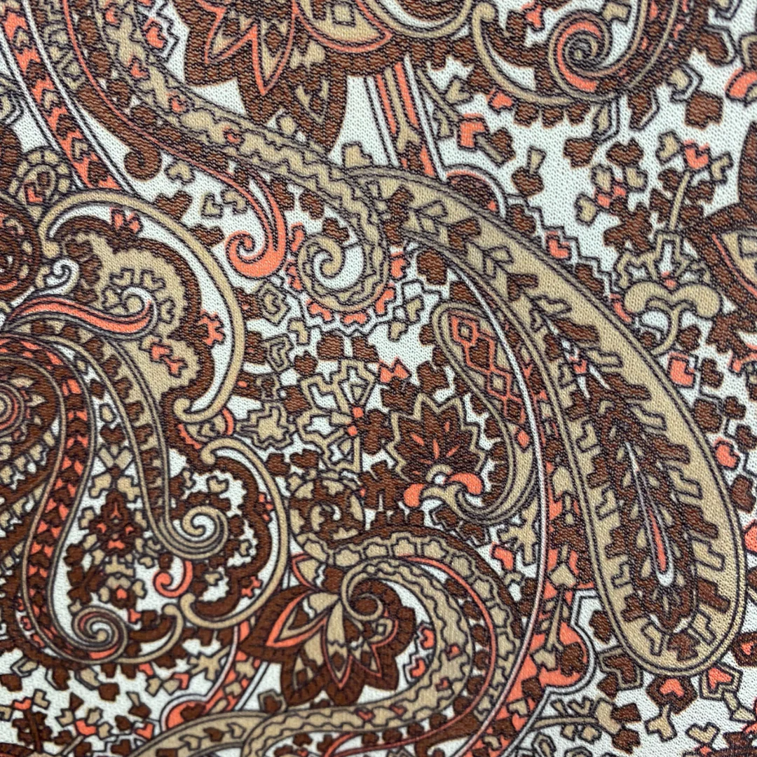 70s/80s Brown And White Paisley Tie Neck Long Sleeve Top By Fire Islander - Image 5
