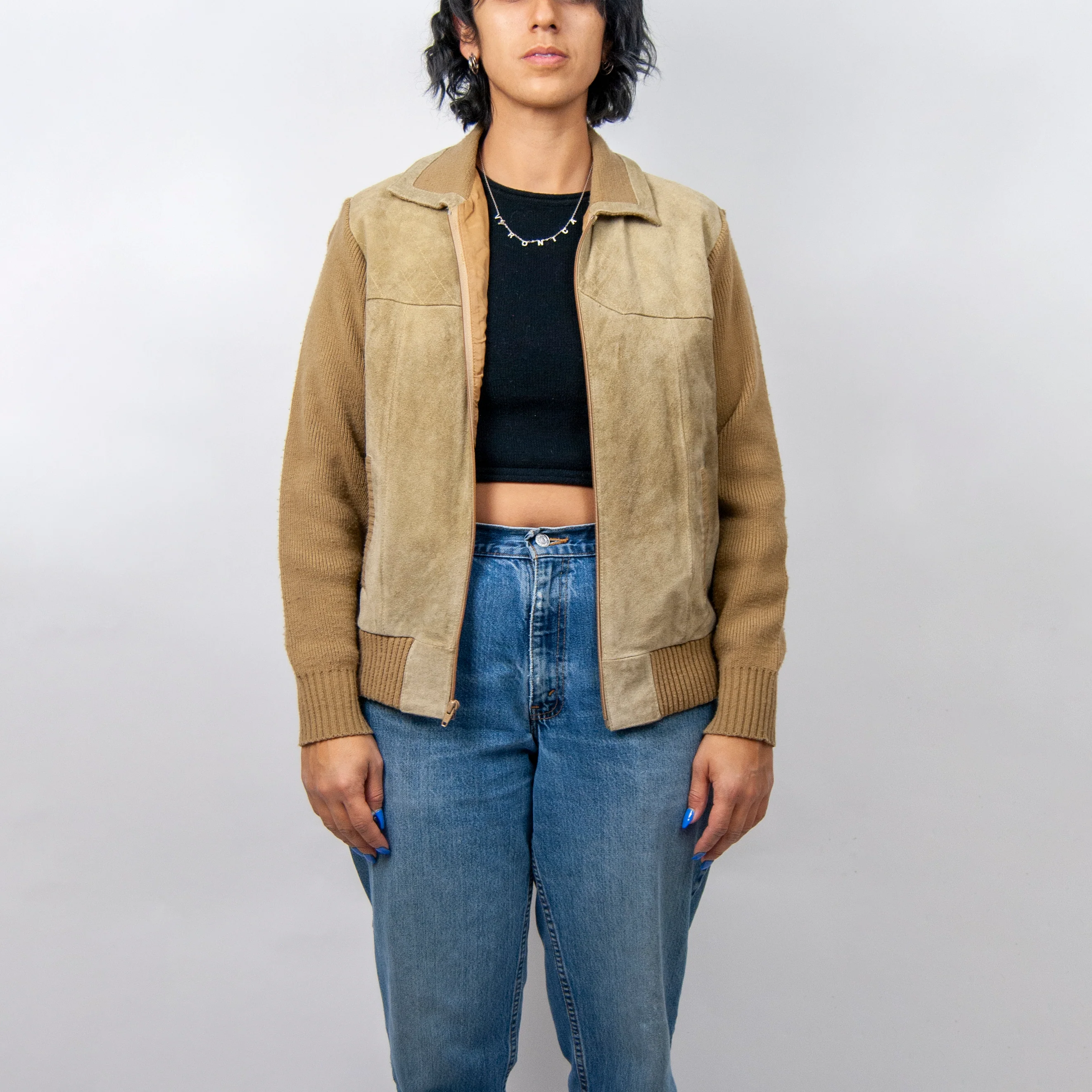 70s/80s Brown Suede Knit Leather Jacket By Sheplers - Image 3