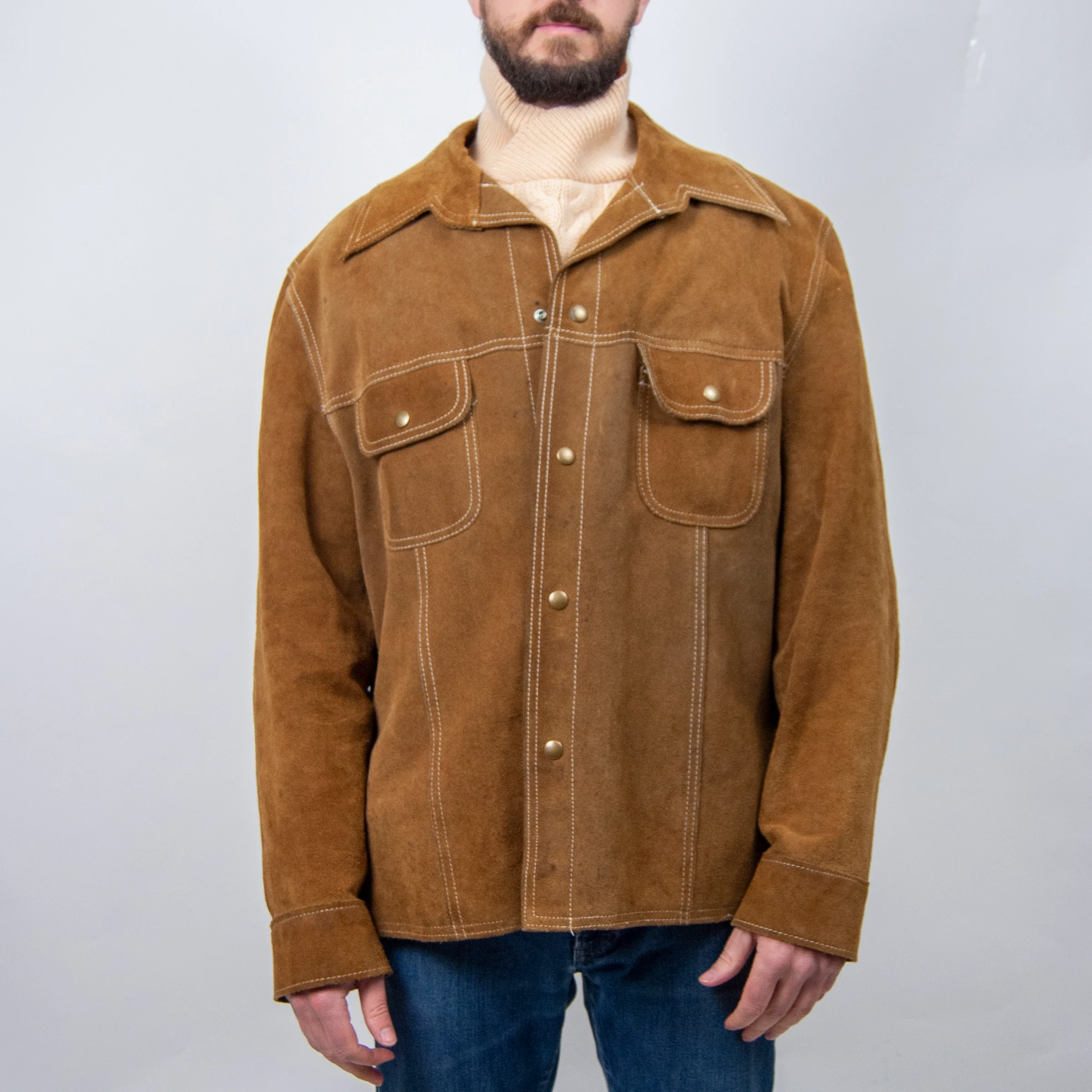 70s/80s Brown Suede Leather Shirt Jacket By JCPenney - Image 2
