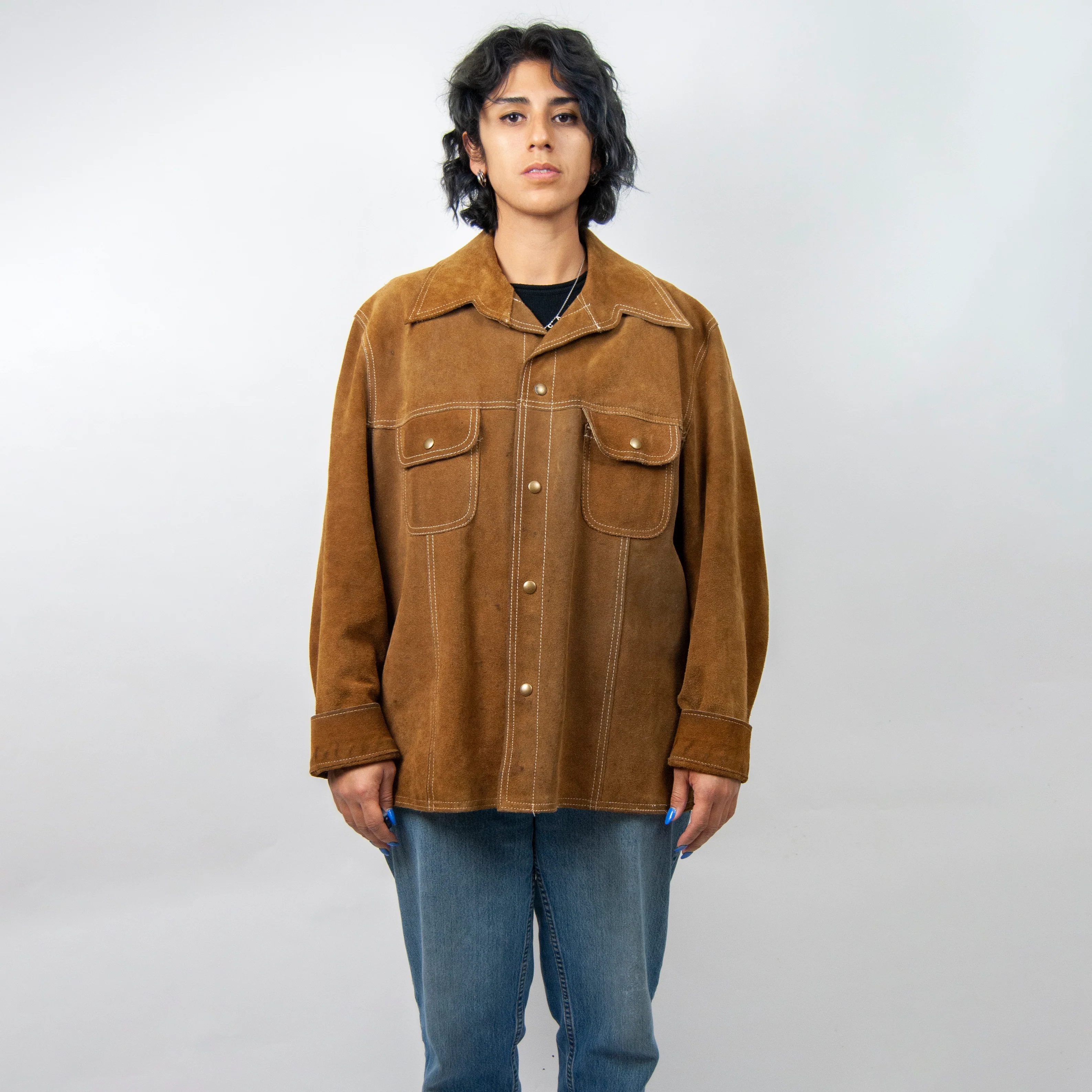 70s/80s Brown Suede Leather Shirt Jacket By JCPenney - Image 3