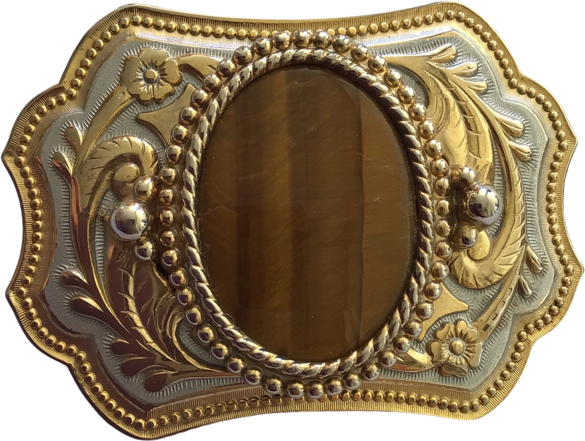 70s/80s Brown Tiger Eye Country Western Cowboy Belt Buckle