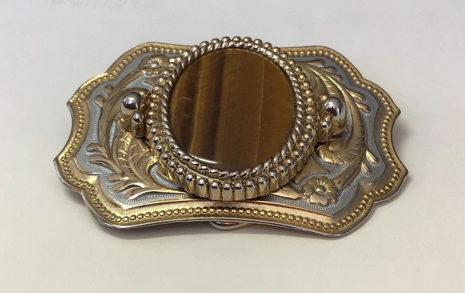 70s/80s Brown Tiger Eye Country Western Cowboy Belt Buckle - Image 4