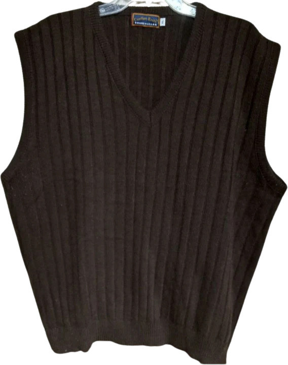 70s/80s Brown V-neck Grandpa Vest Sweater By Comfort Knits Usa