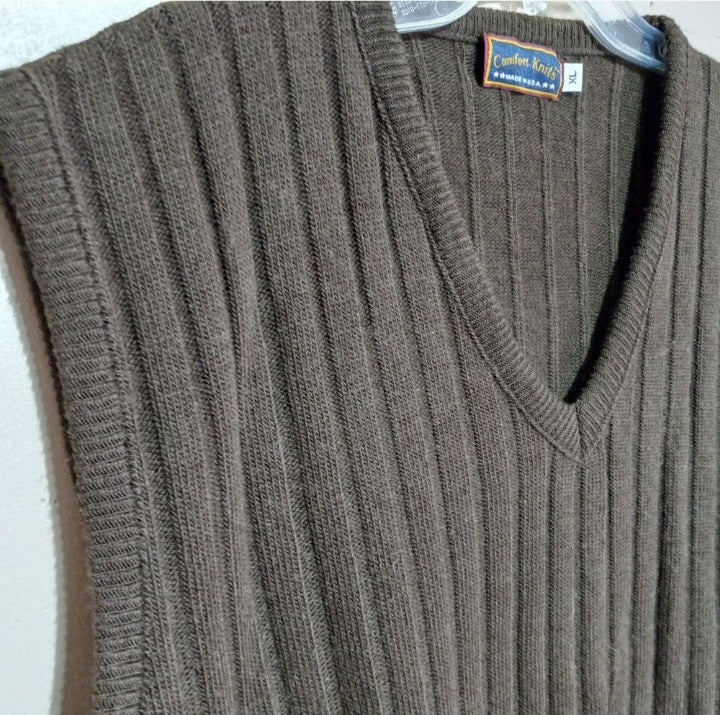 70s/80s Brown V-neck Grandpa Vest Sweater By Comfort Knits Usa - Image 3
