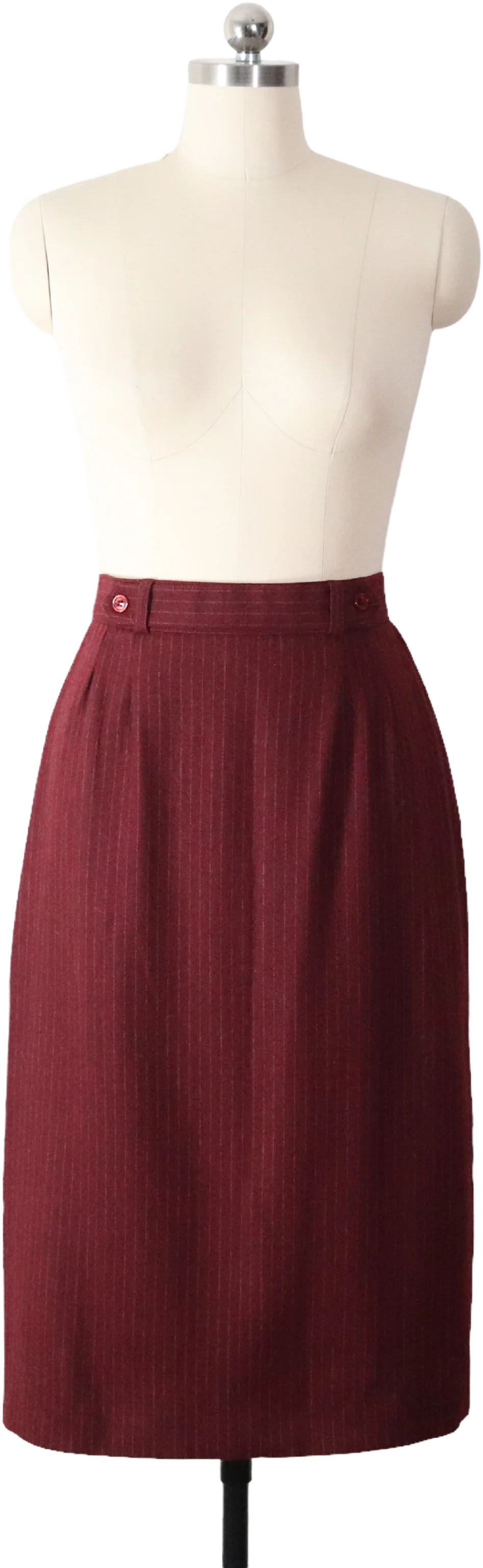 70s/80s Burgundy Pinstripe Wool Blend Midi Pencil Skirt